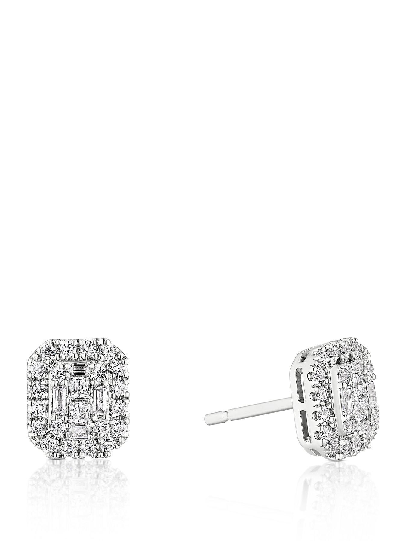 Ernest Jones 0.50Ct Diamond Emerald Shaped Earrings - Platinum