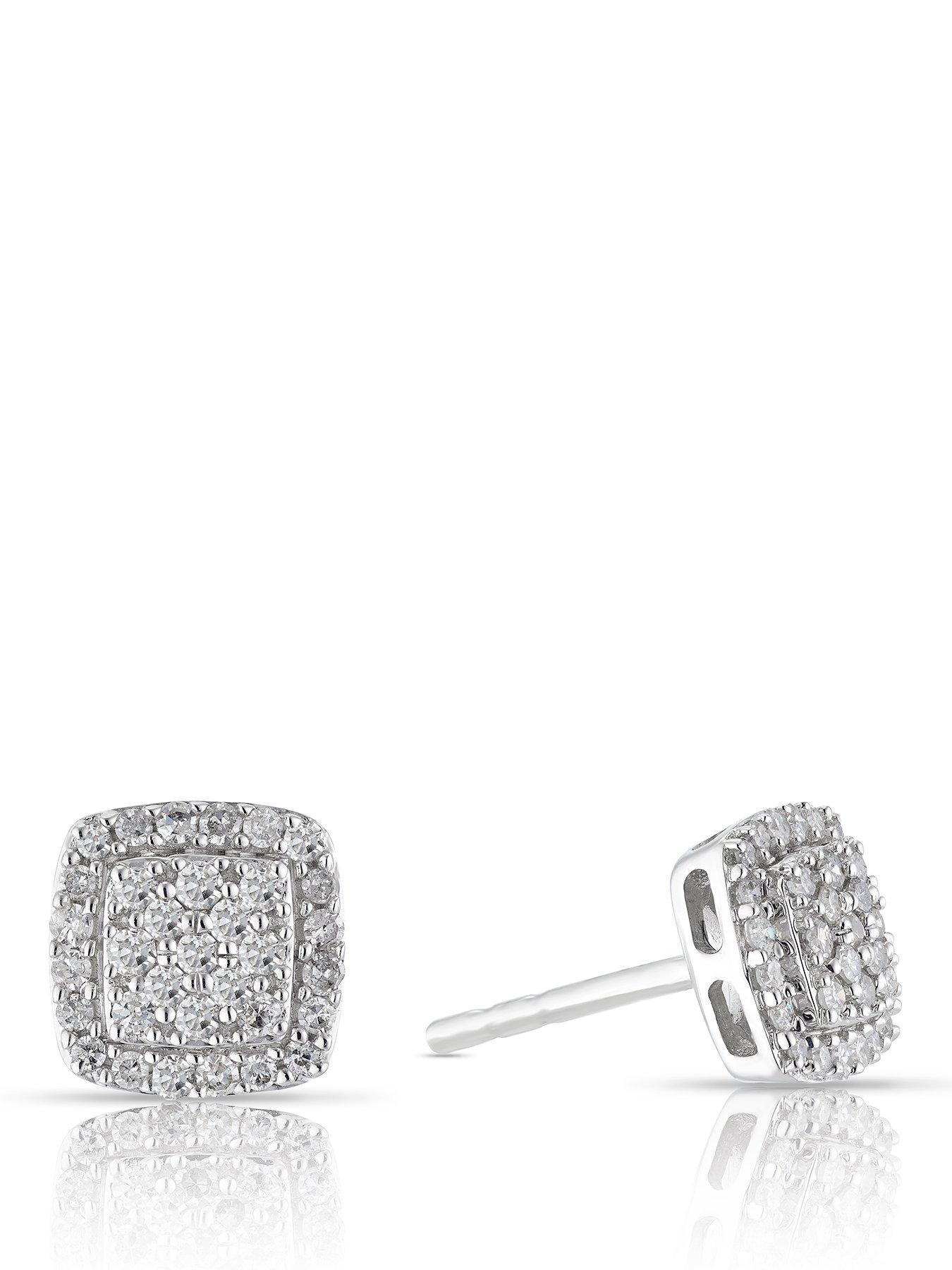 H. Samuel 9Ct 025Ct Diamond Cushion Cluster Stud Earrings - White Gold
