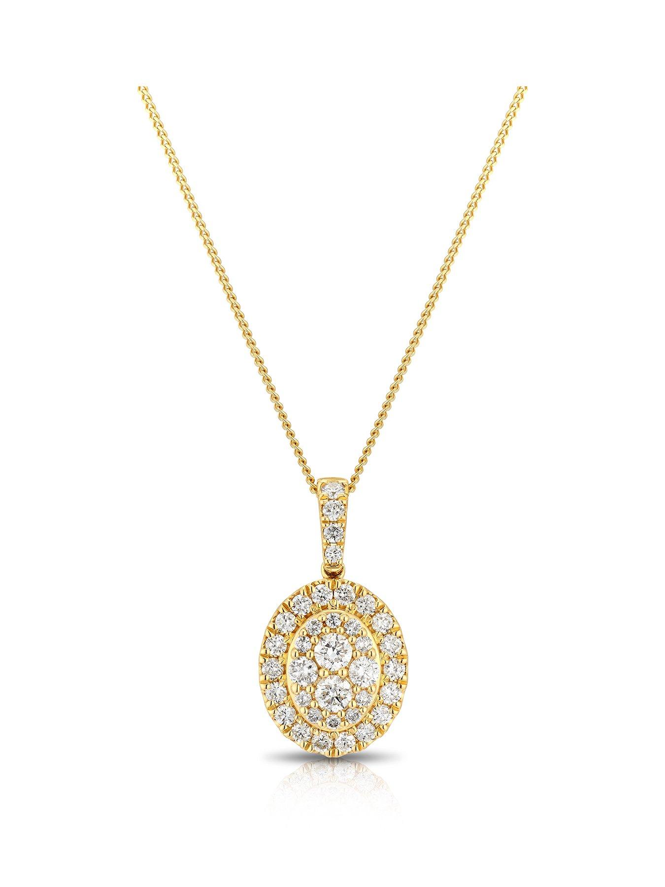 Ernest Jones 9Ct 050Ct Diamond Oval Cluster Pendant Necklace, Yellow Gold, Women