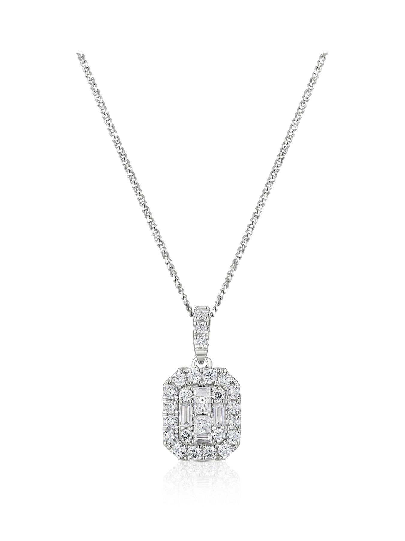 Ernest Jones 0.50Ct Diamond Emerald Shaped Pendant - Platinum
