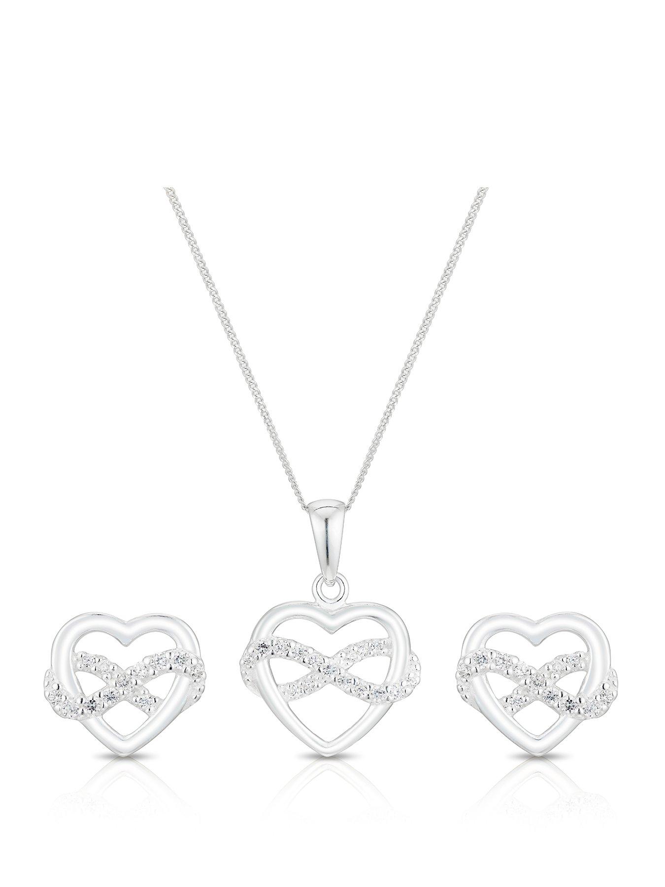 H. Samuel Sterling Silver Heart Cubic Zirconia Infinity Pendant  &  Earrings Set