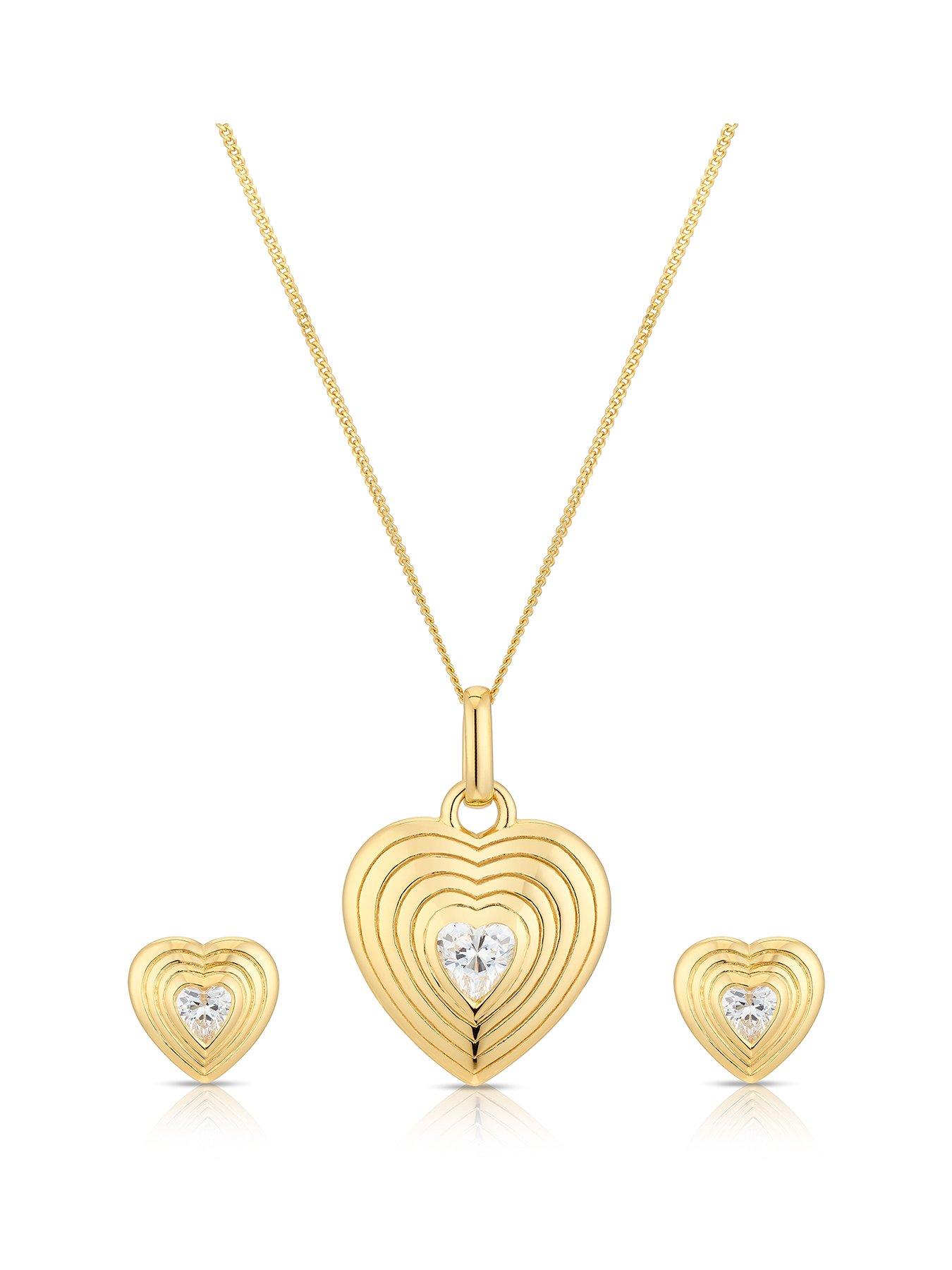 H. Samuel Sterling Silver Gold Plated Heart Cubic Zirconia Pendant  &  Earrings Set