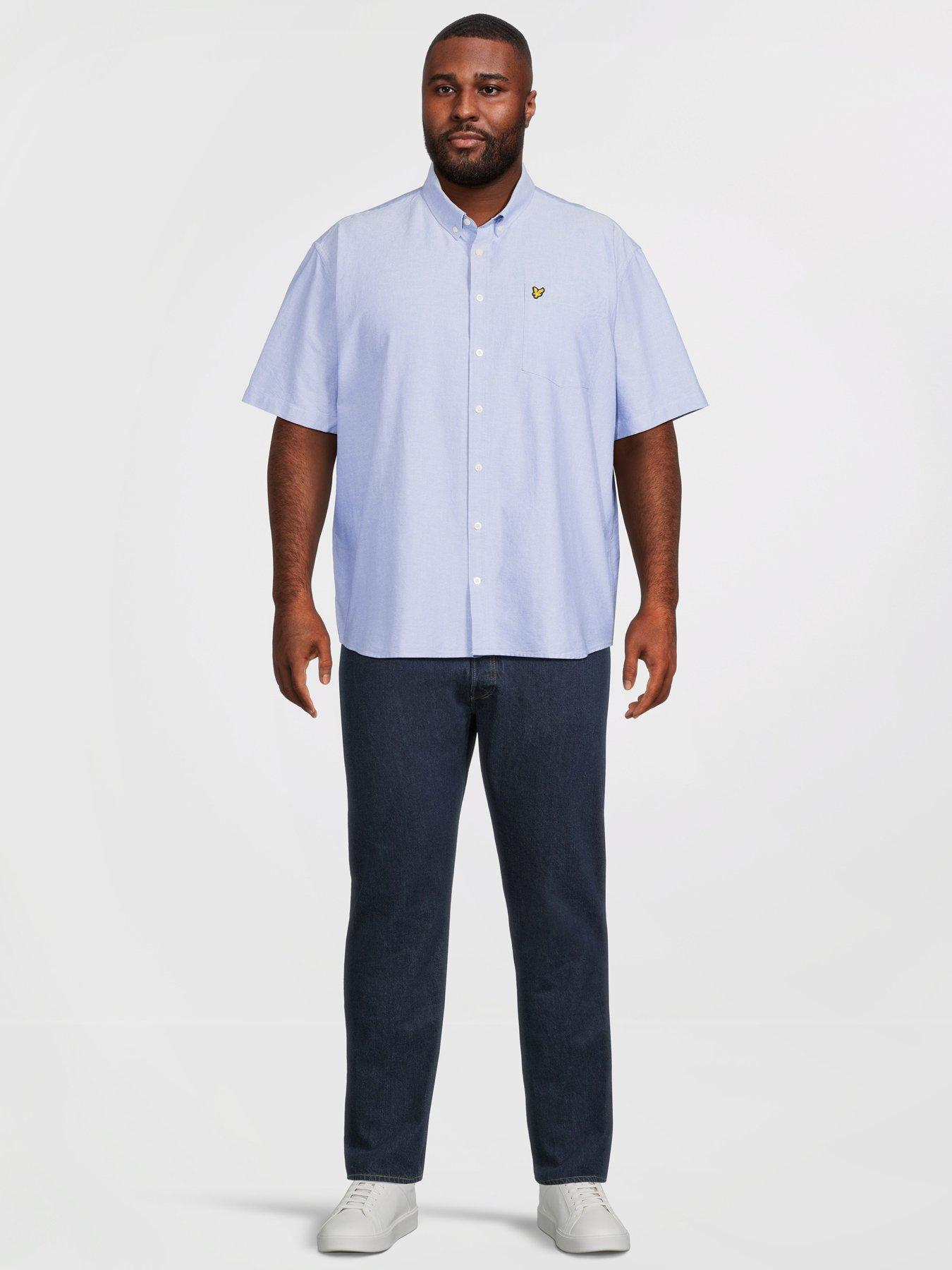 Image 3 of 5 of Lyle & Scott Big &amp; Tall Short Sleeve Oxford Shirt -Blue - Light Blue