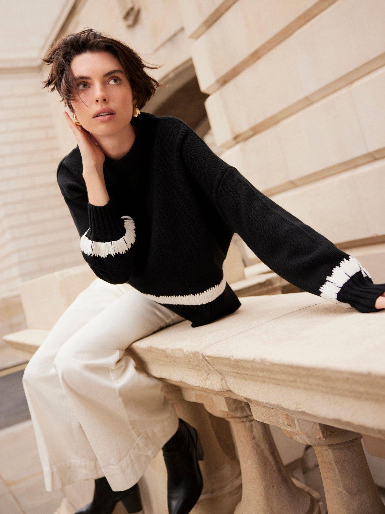 Image 1 of 6 of Mint Velvet Cuff Detail Crew Jumper - Black