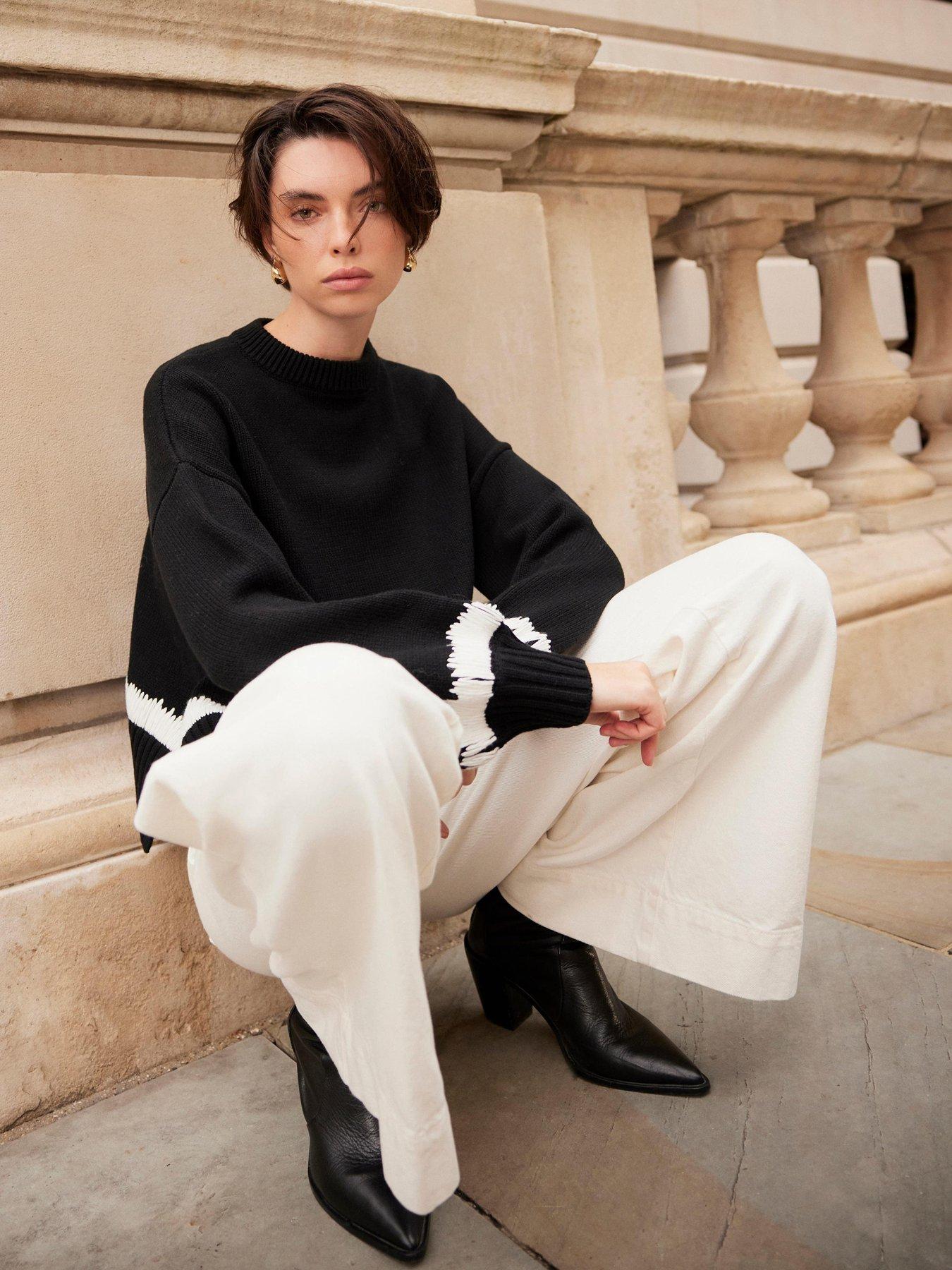 Image 2 of 6 of Mint Velvet Cuff Detail Crew Jumper - Black