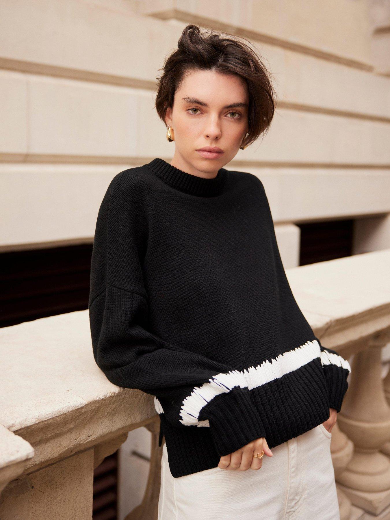 Image 4 of 6 of Mint Velvet Cuff Detail Crew Jumper - Black