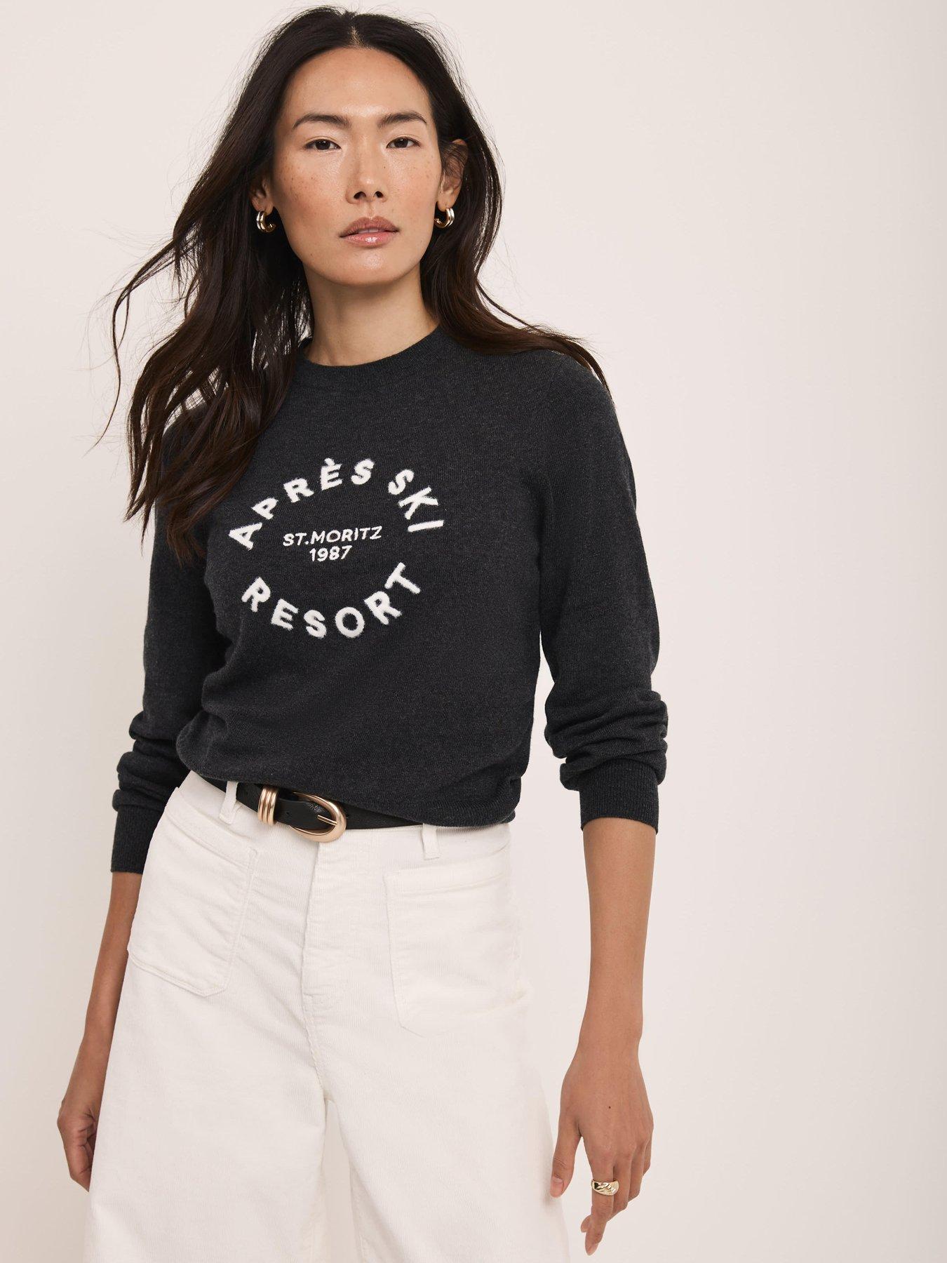 Mint Velvet Graphic Apres Jumper - Charcoal