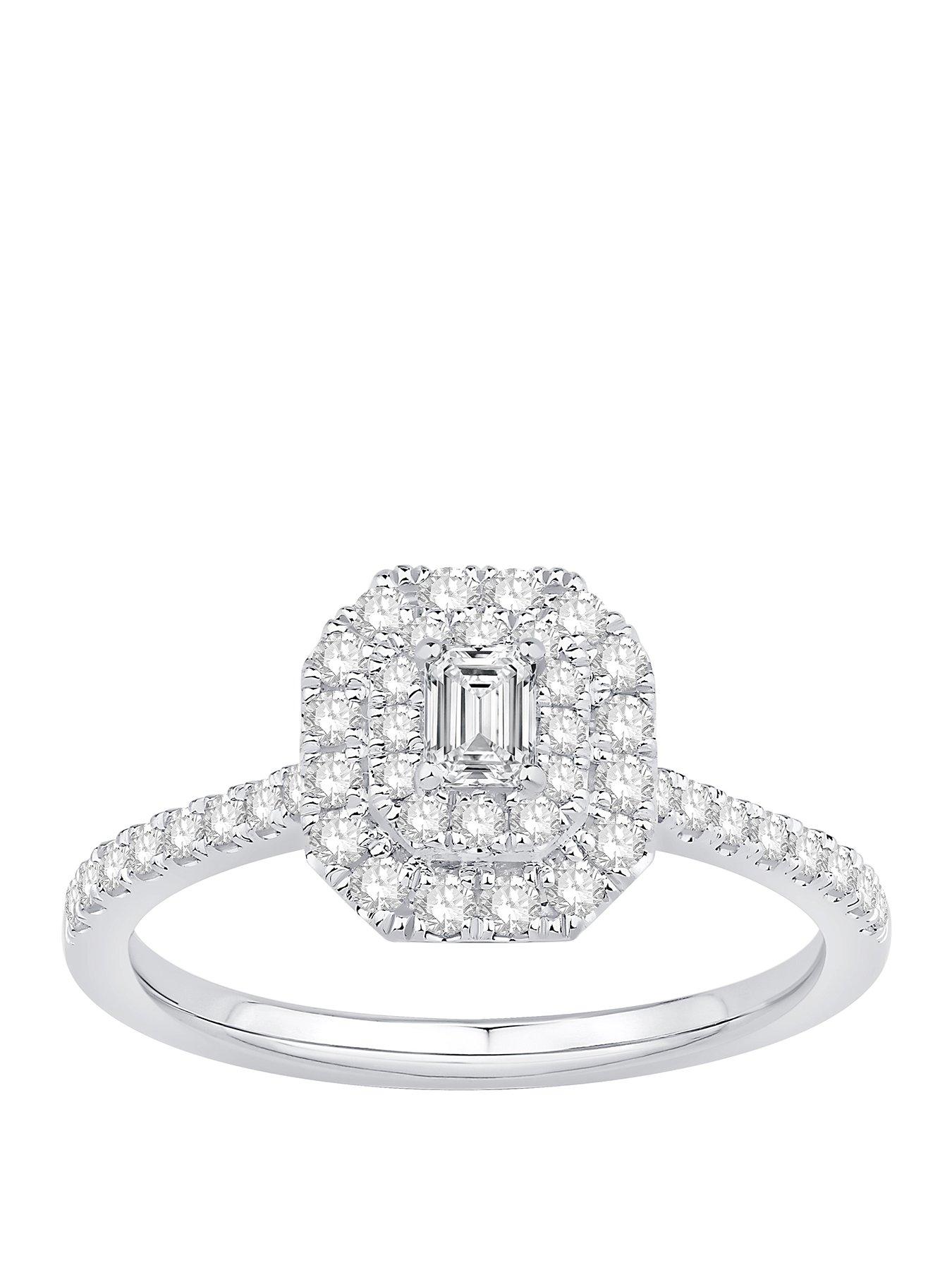 Ernest Jones Engagement Ring Emerald Shaped Halo 0.50Ct Diamond Ring - Platinum