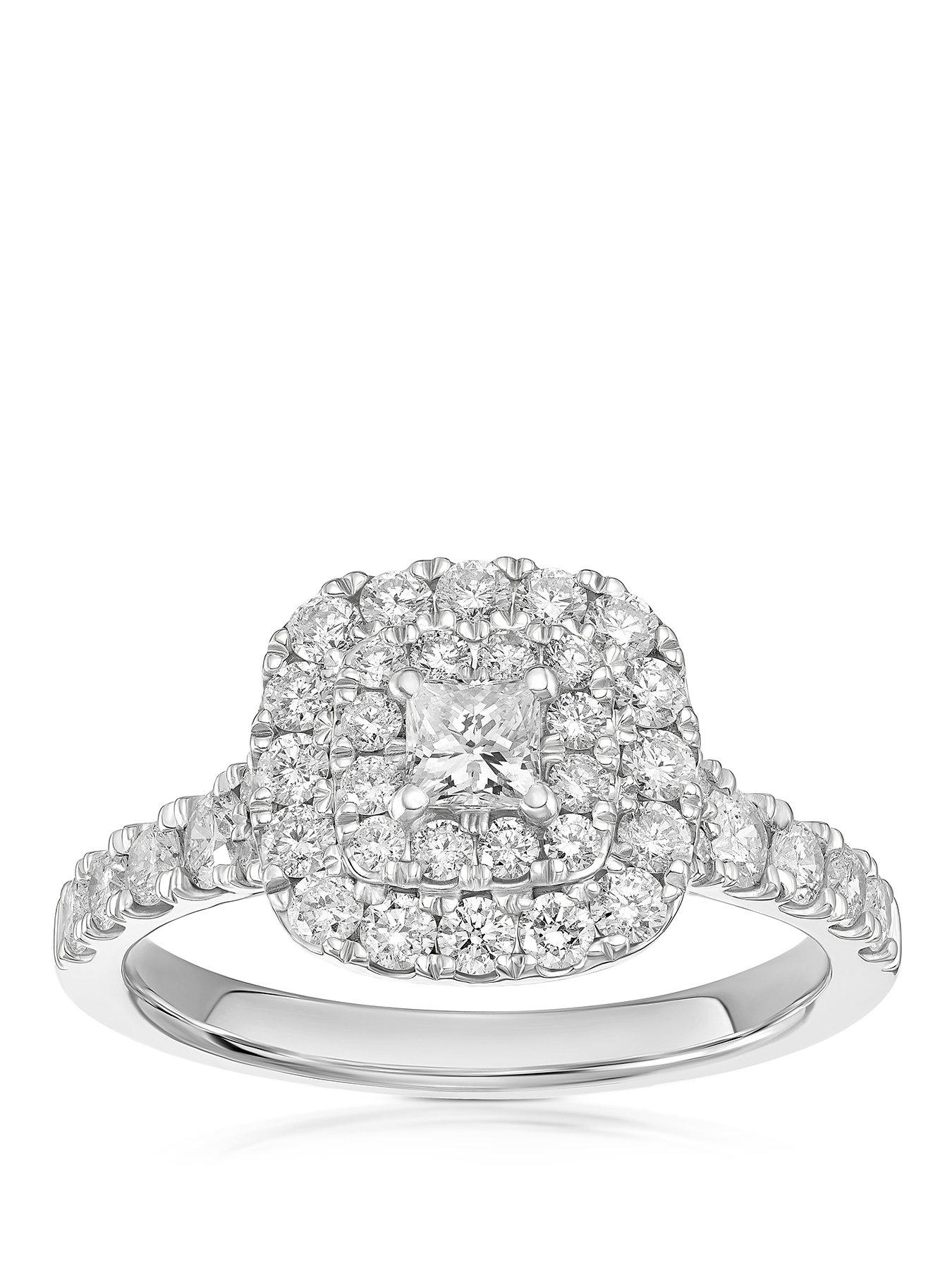 Ernest Jones Engagement Ring Cushion Shaped Double Halo 1Ct Diamond Ring - Platinum