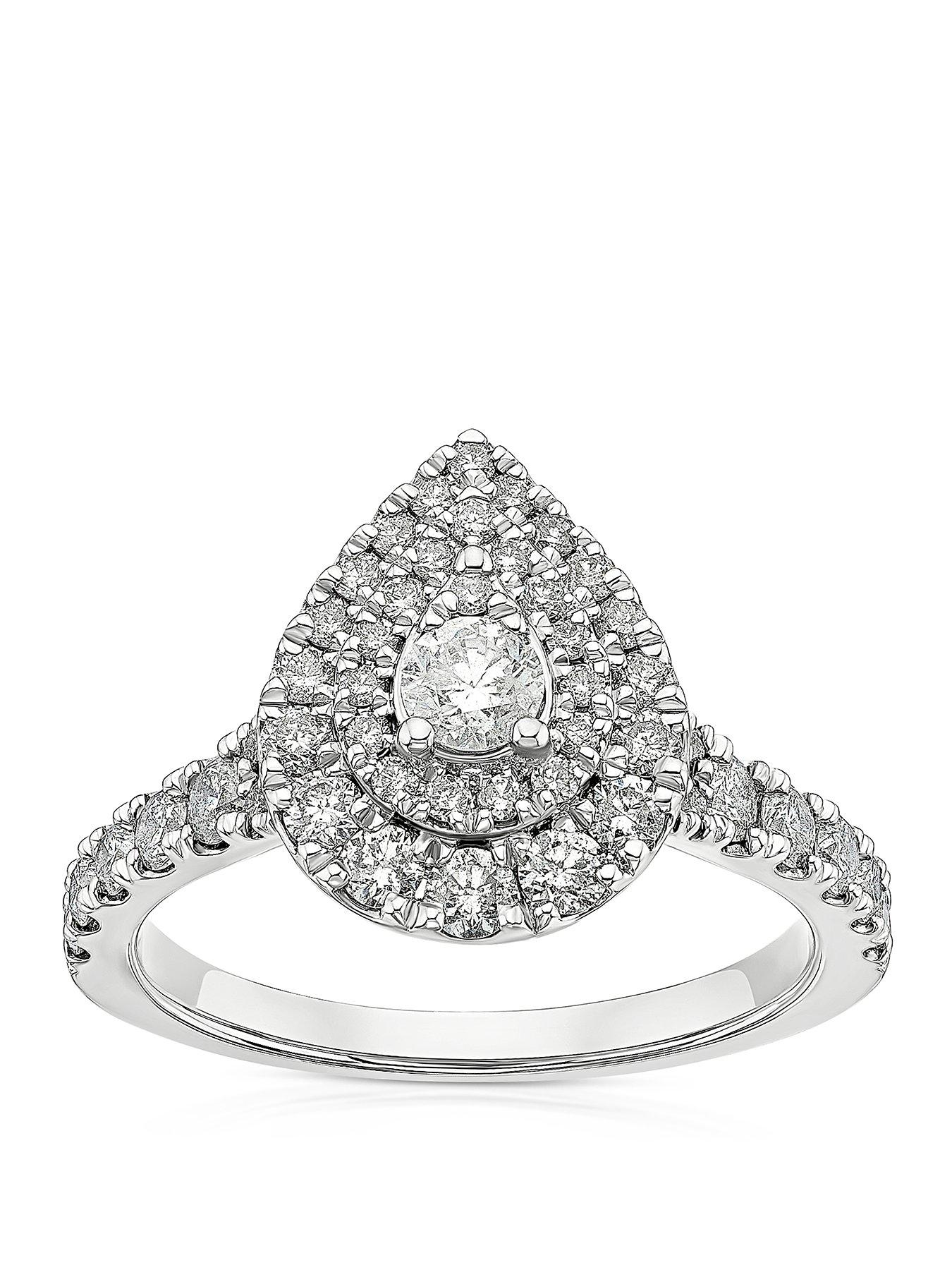Ernest Jones Engagement Ring Pear Shaped Halo 1Ct Diamond Ring - Platinum
