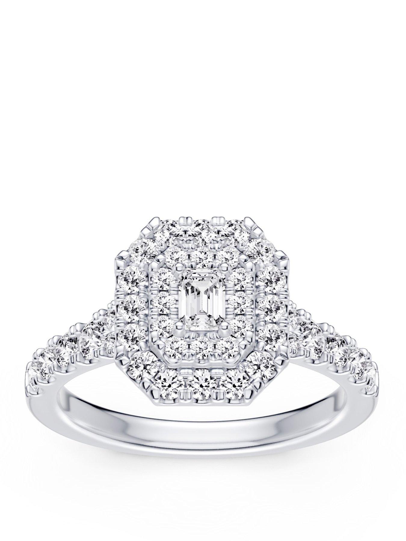 Ernest Jones Engagement Ring Emerald Cut 1Ct Diamond Ring - Platinum