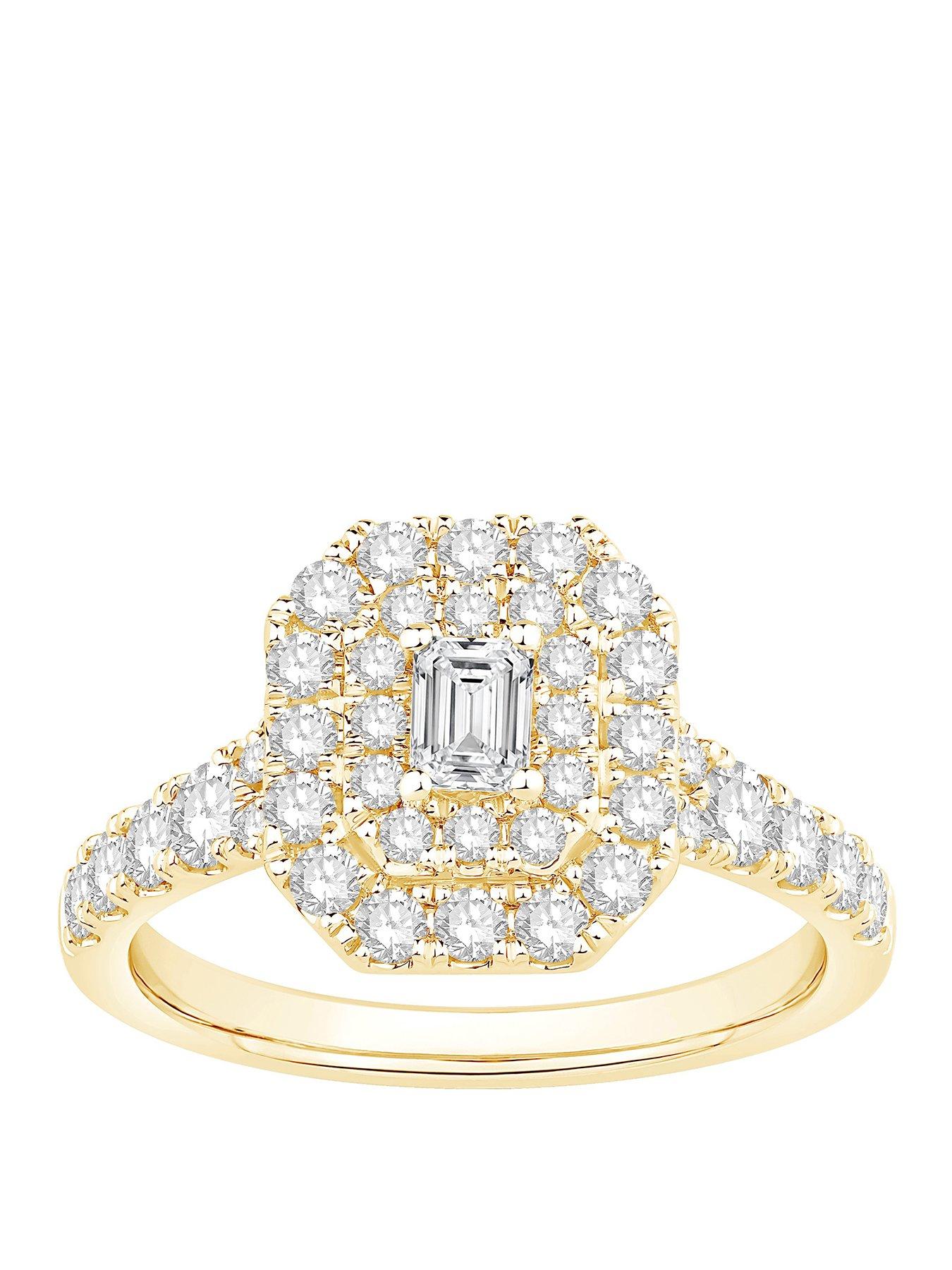 Ernest Jones Engagement Ring 14Ct Cushion Shaped Halo 1Ct Diamond Ring - Gold