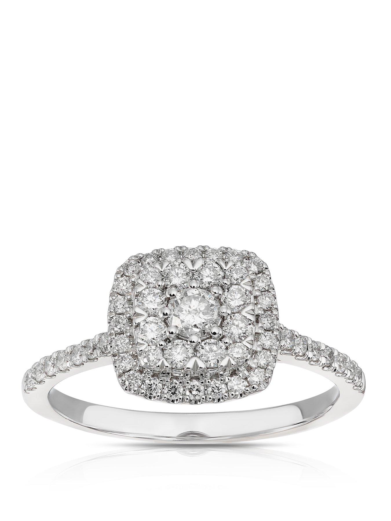 Ernest Jones Engagement Ring Cushion Shaped Cluster 0.50Ct Diamond Ring - Platinum
