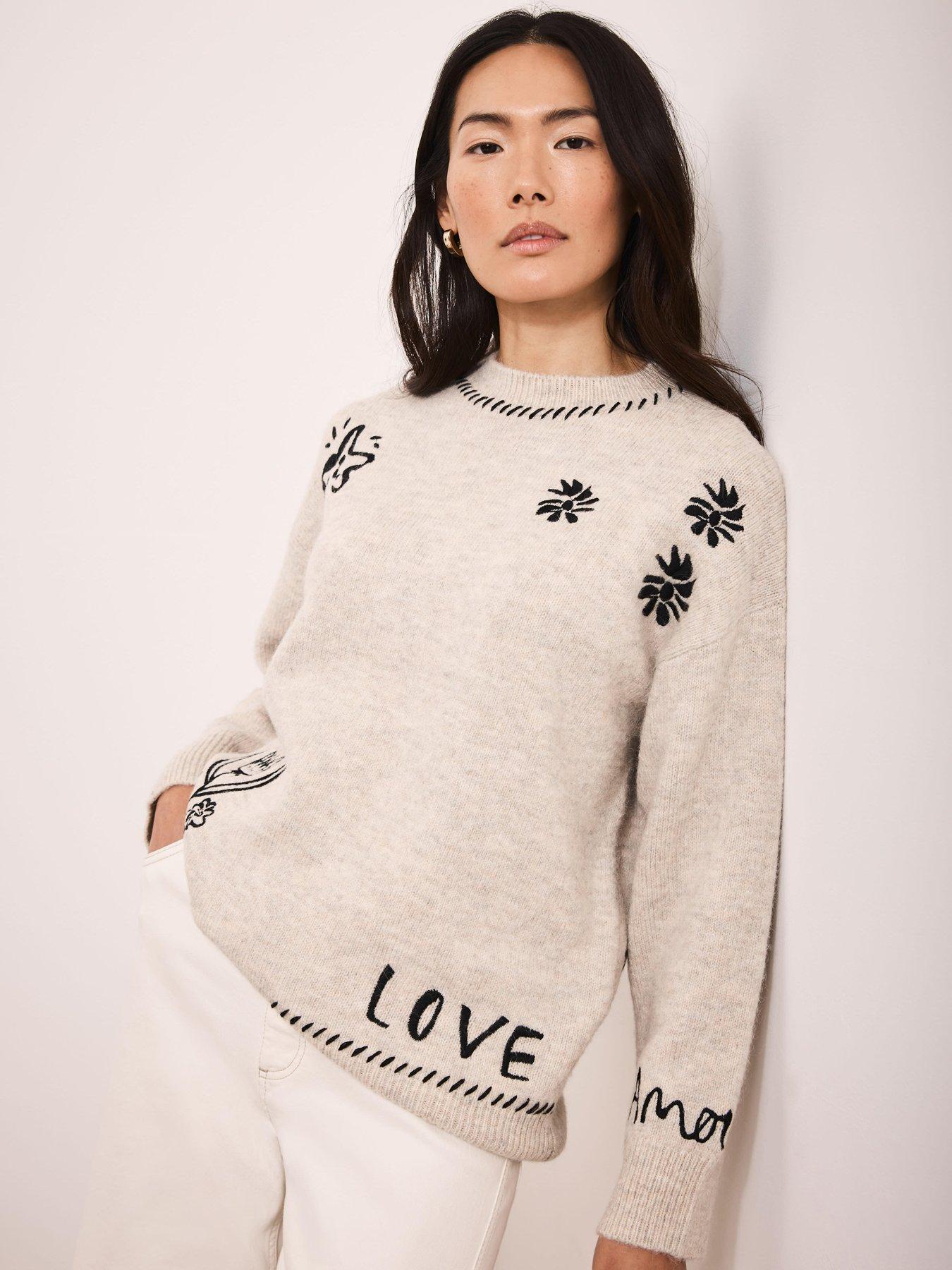 Mint Velvet Neutral Embroidery Jumper - Cream
