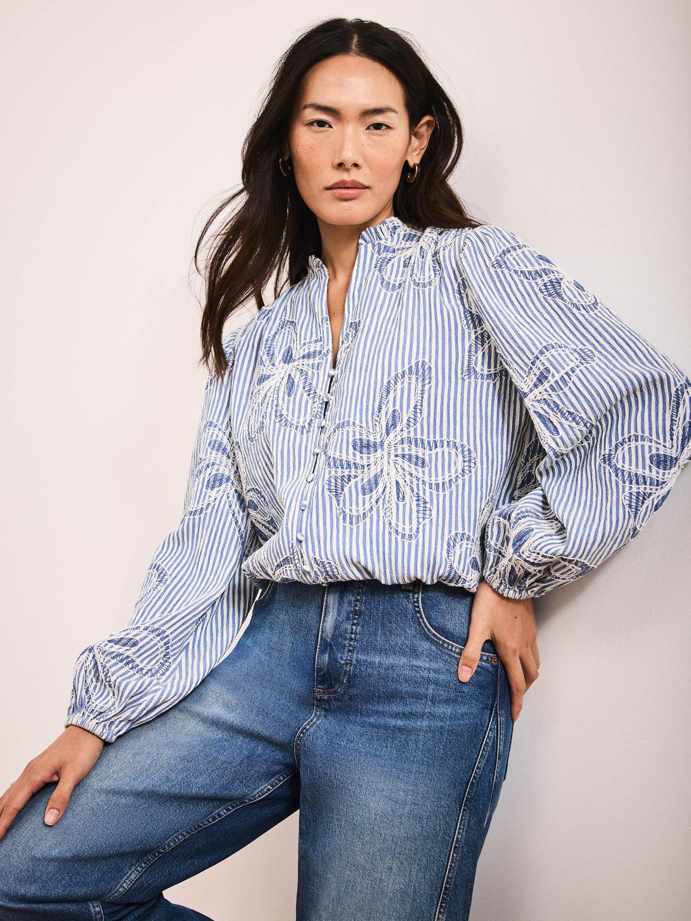 Mint Velvet Stripe Cornelli Blouse - Blue