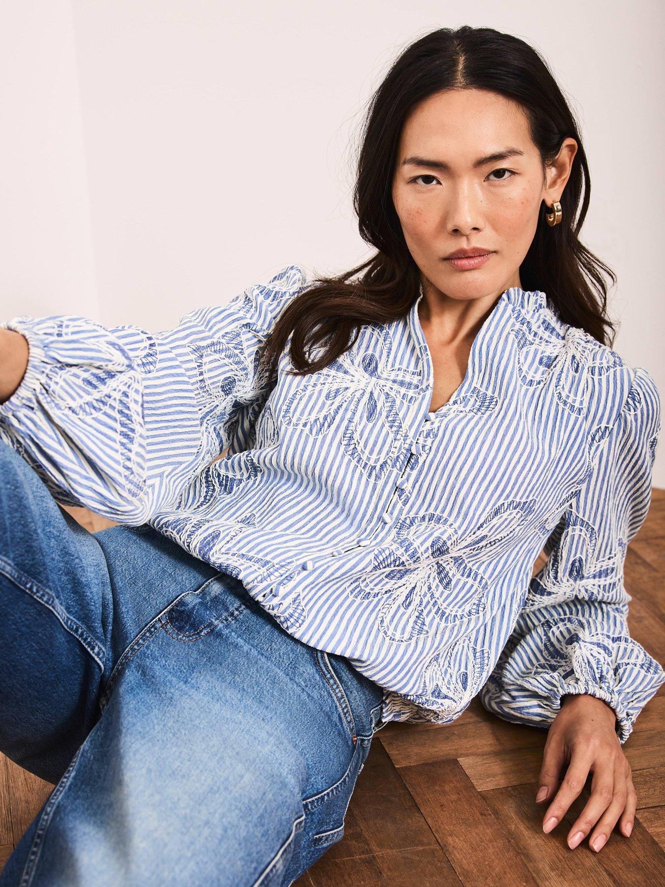 Image 2 of 6 of Mint Velvet Stripe Cornelli Blouse - Blue