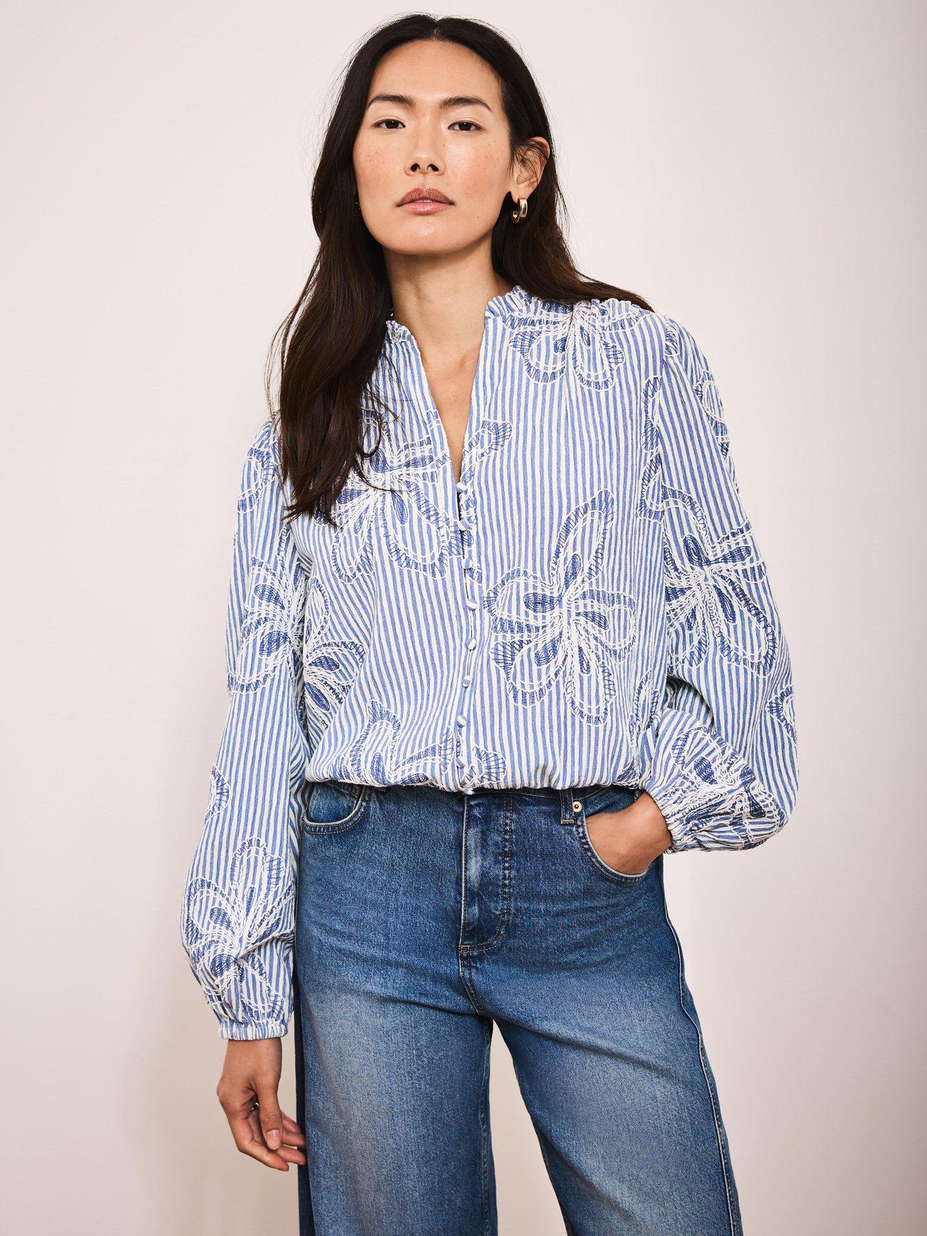 Image 4 of 6 of Mint Velvet Stripe Cornelli Blouse - Blue