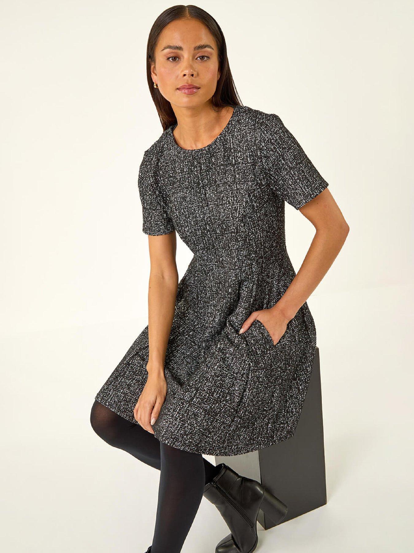 Roman Petite Boucle Knit Dress - Black | Very