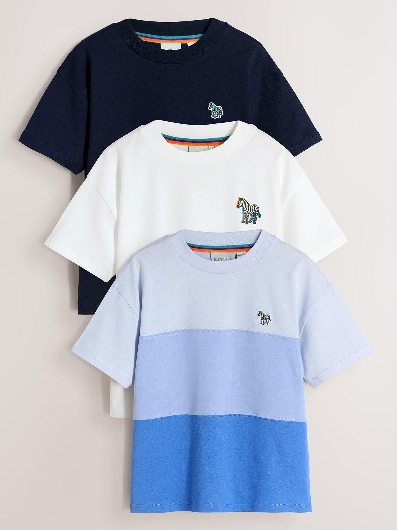 Paul Smith Junior Older Boys Zebra 3 Pack T-Shirts - Blue/White/Navy