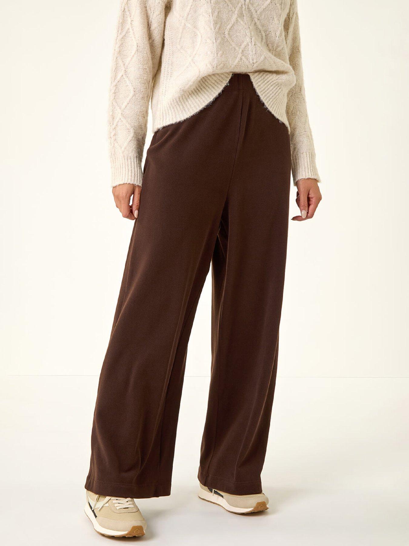 Roman Petite Women's Chocolate Brushed Ribbed Trouser Size 14 - Image 6