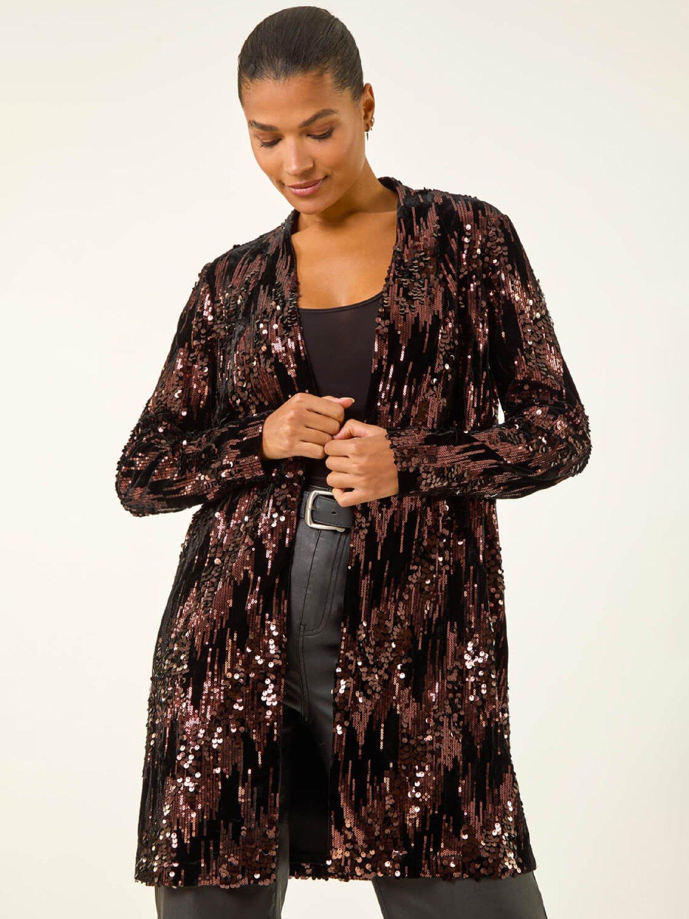 Roman Sequin Velvet Longline Jacket - Chocolate