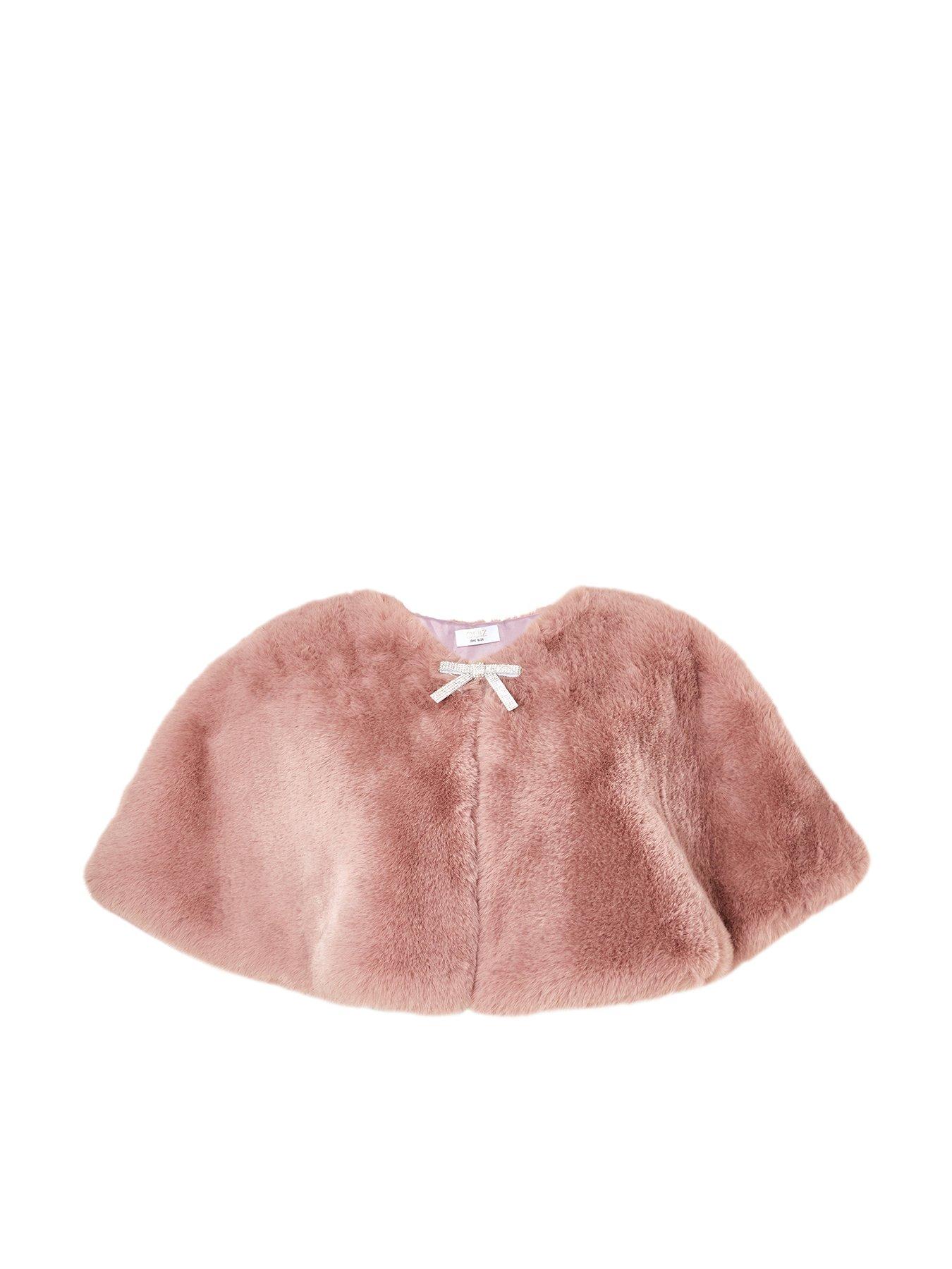 Quiz Pink Bow Detail Faux Fur Wrap