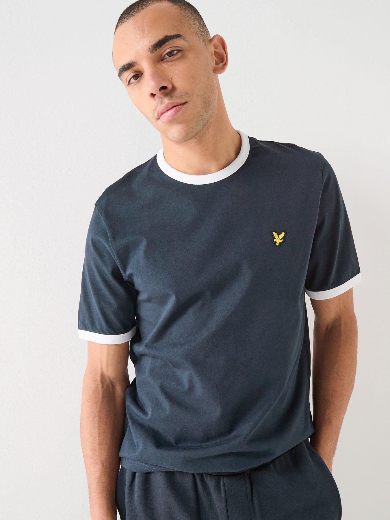 Lyle & Scott Crew Neck Contrast trim Ringer T-Shirt, Navy, Size S, Men
