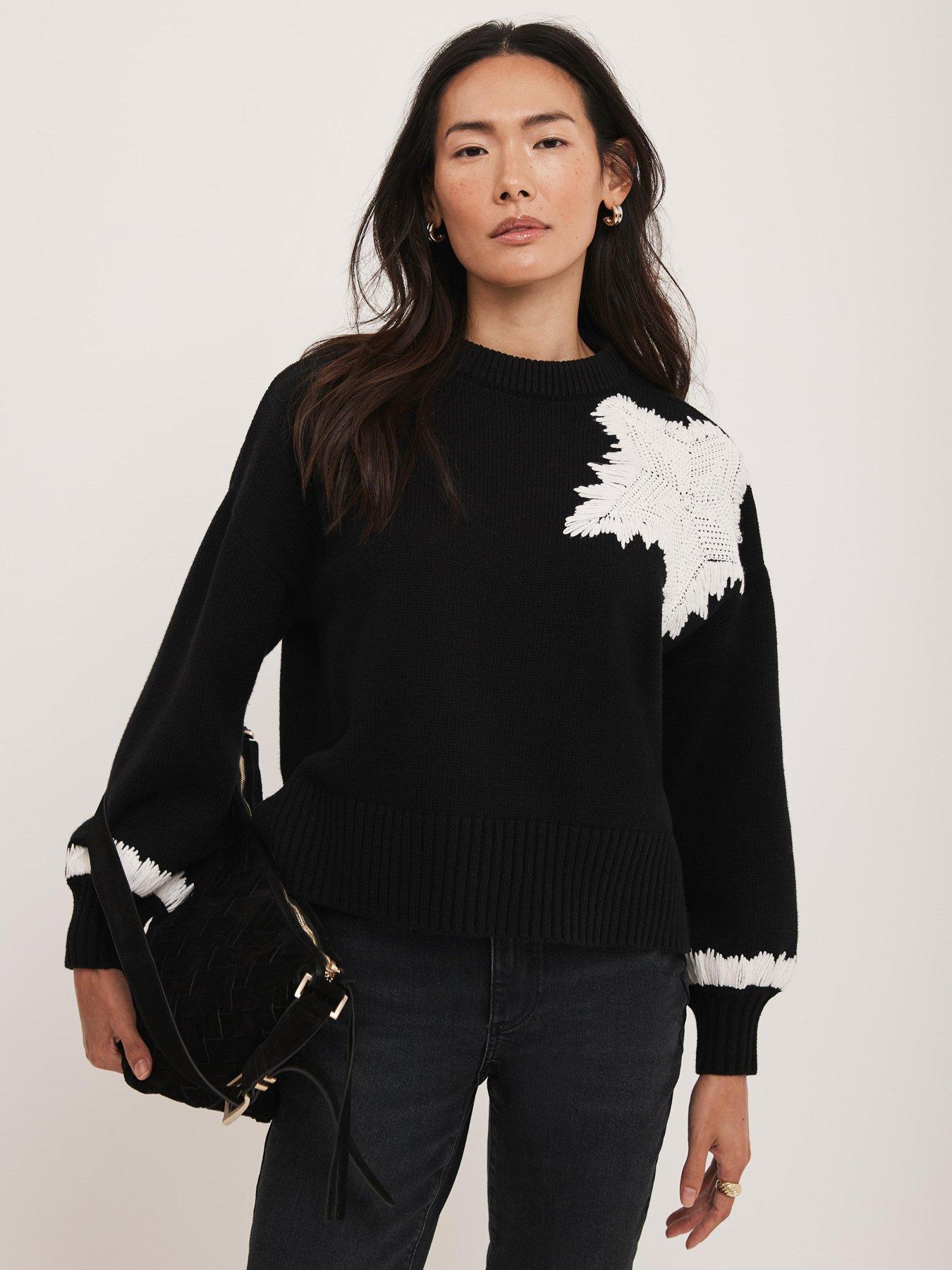 Image 2 of 6 of Mint Velvet Star Detail Crew Jumper - Black