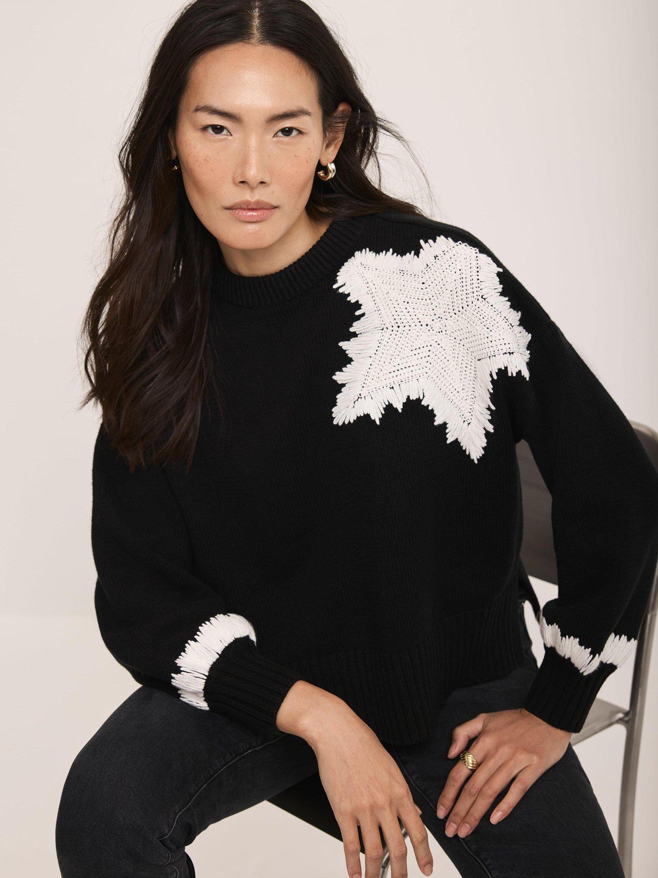 Image 3 of 6 of Mint Velvet Star Detail Crew Jumper - Black