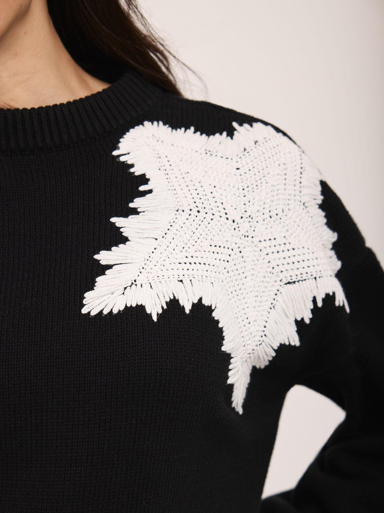 Image 4 of 6 of Mint Velvet Star Detail Crew Jumper - Black