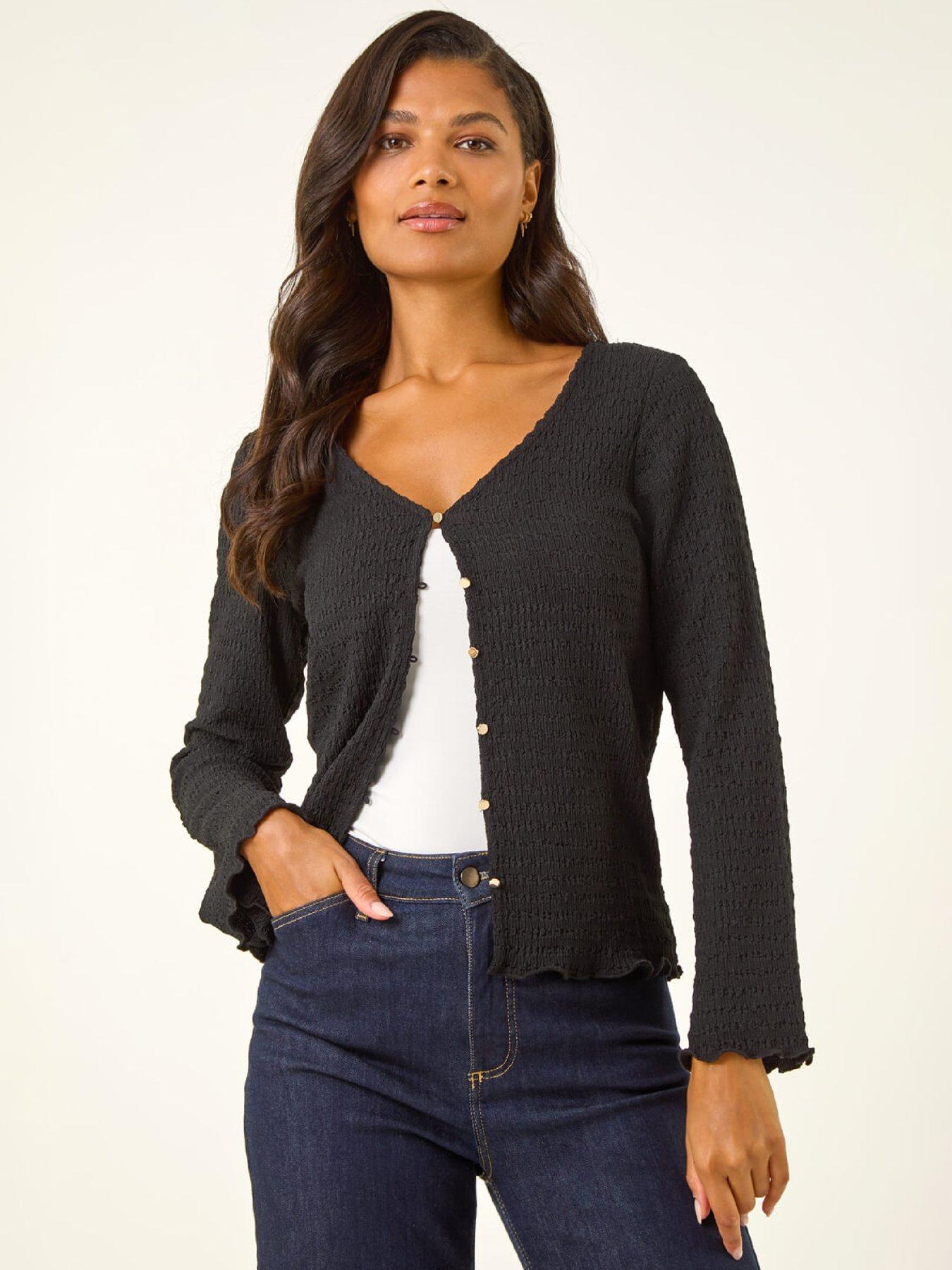 Roman Textured V-neck Blouse - Black