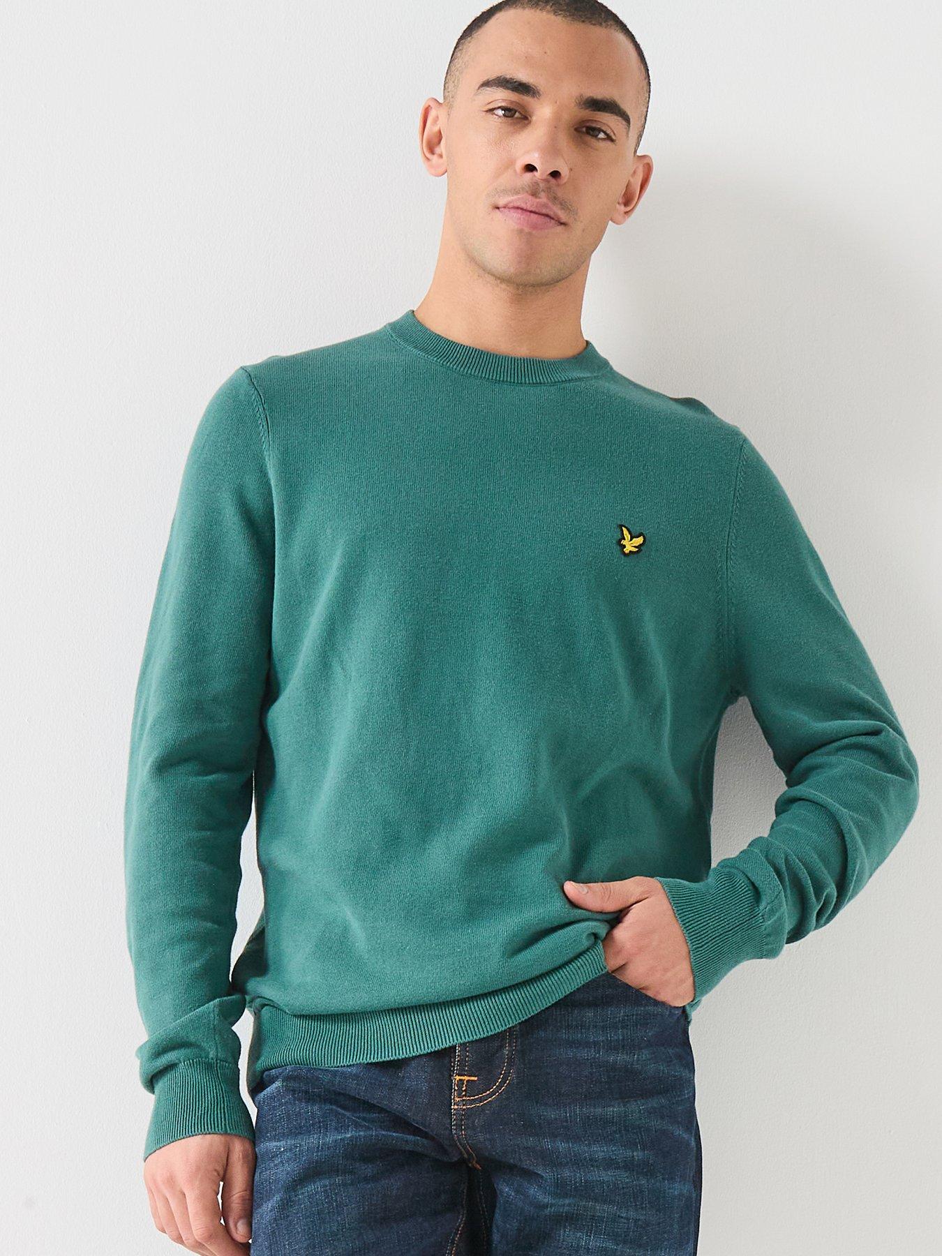 Lyle & Scott Cotton Crew Knitted Jumper, Green, Size S, Men