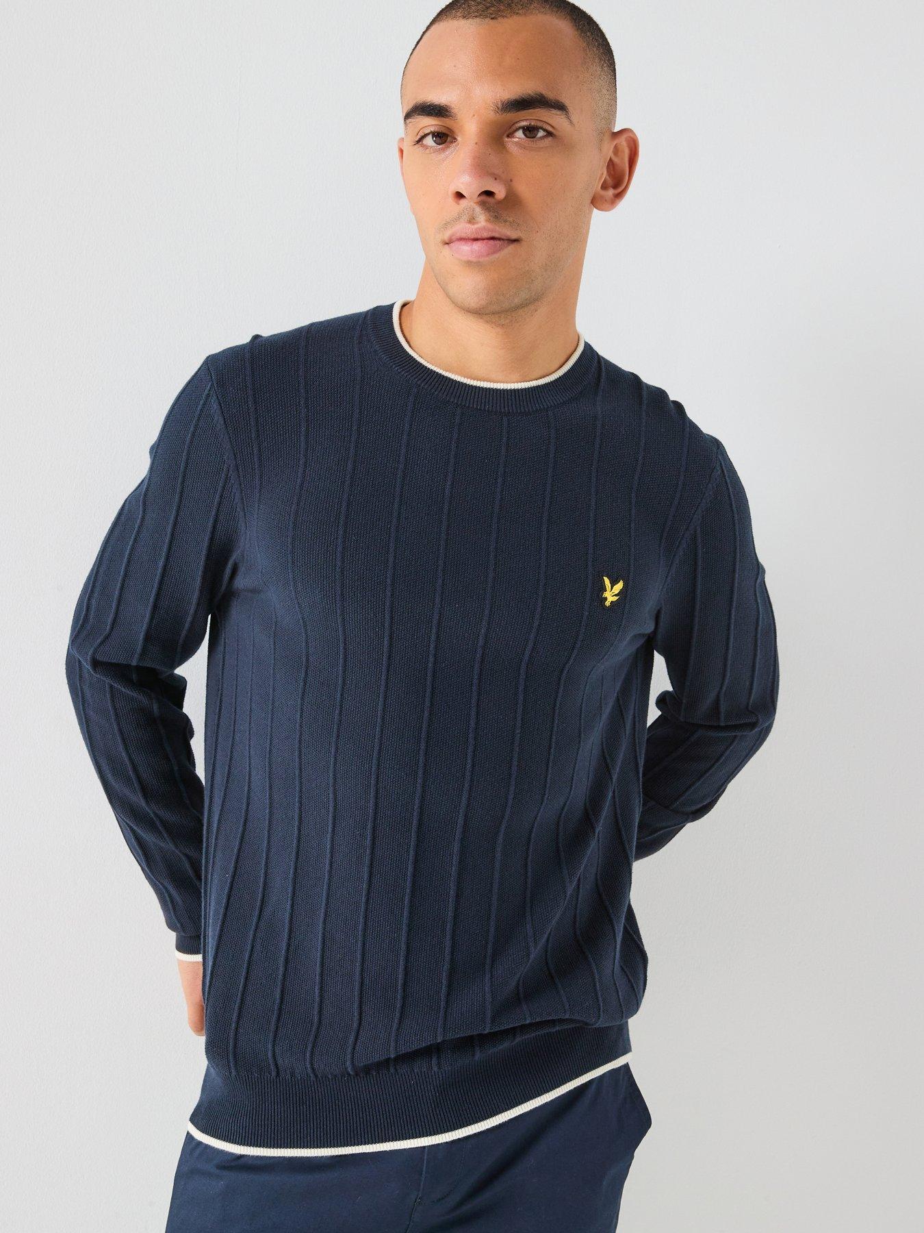 Lyle & Scott Tipped Pique Knitted Crew Neck Jumper - Navy