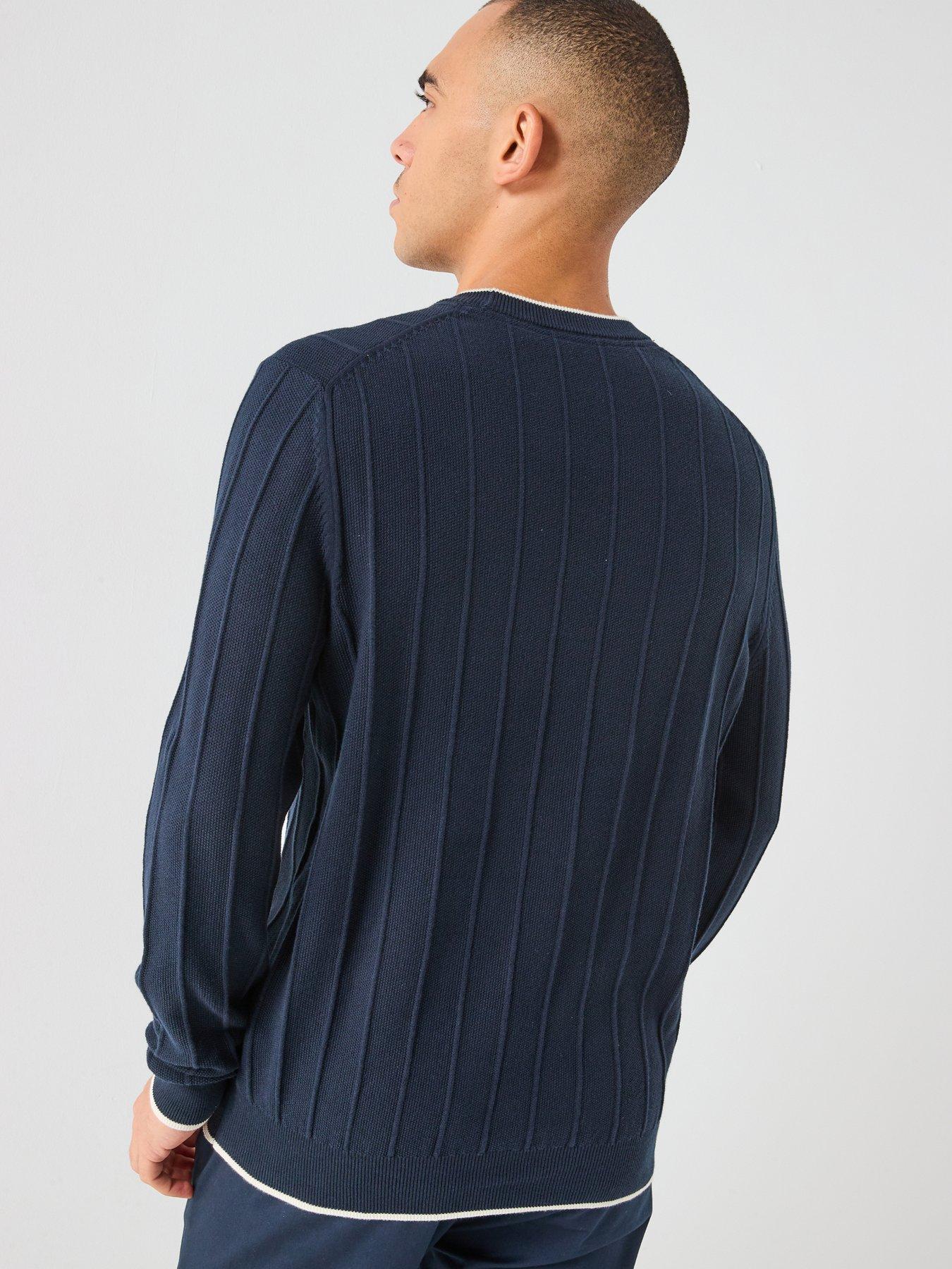 Image 2 of 4 of Lyle & Scott Tipped Pique Knitted Crew Neck Jumper - Navy