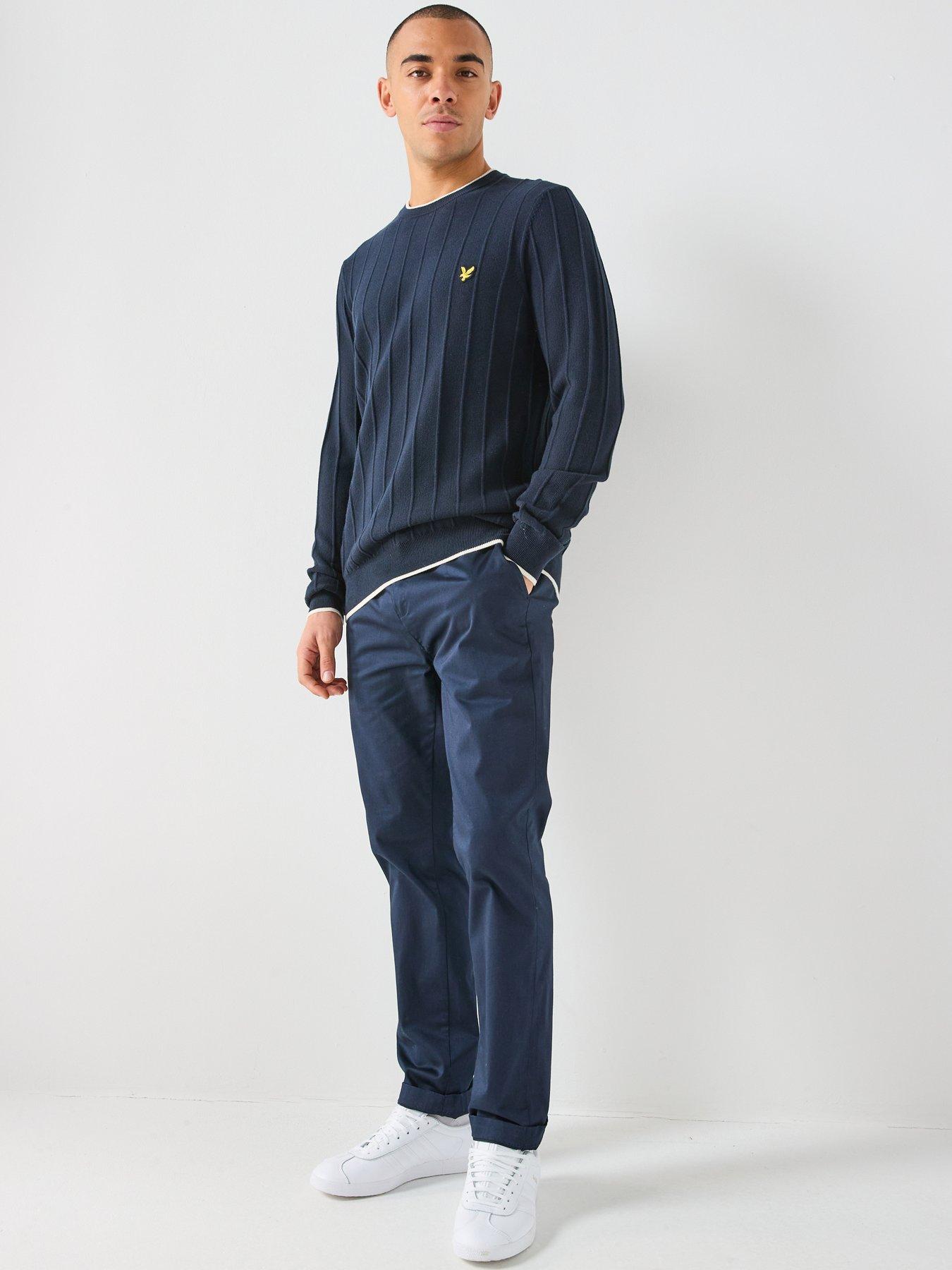 Image 3 of 4 of Lyle & Scott Tipped Pique Knitted Crew Neck Jumper - Navy