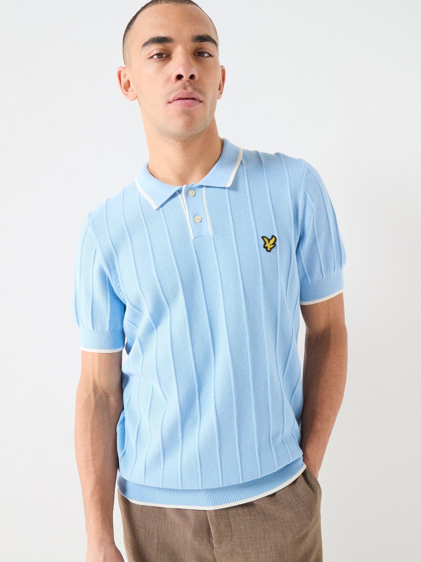 Lyle & Scott Tipped Pique Knitted Polo Shirt - Light Blue