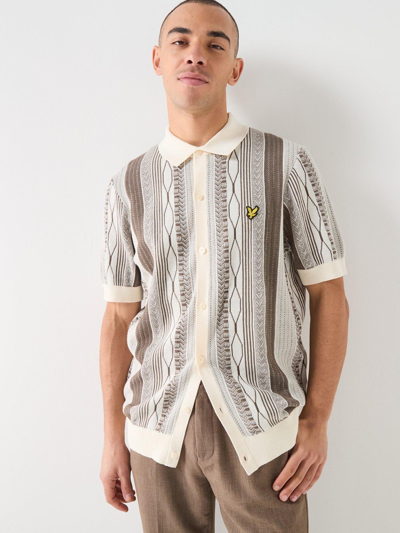 Lyle & Scott Brocade Jacquard Short Sleeve Knitted Shirt - Beige