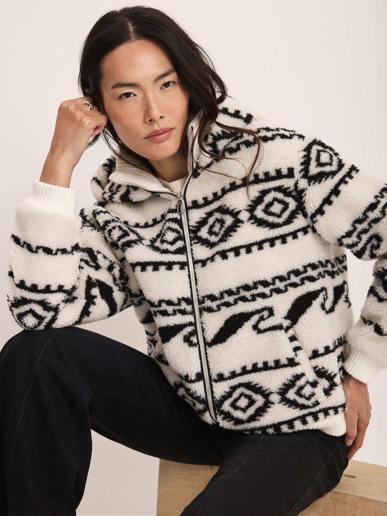 Mint Velvet Cream Pattern Borg Jacket - White