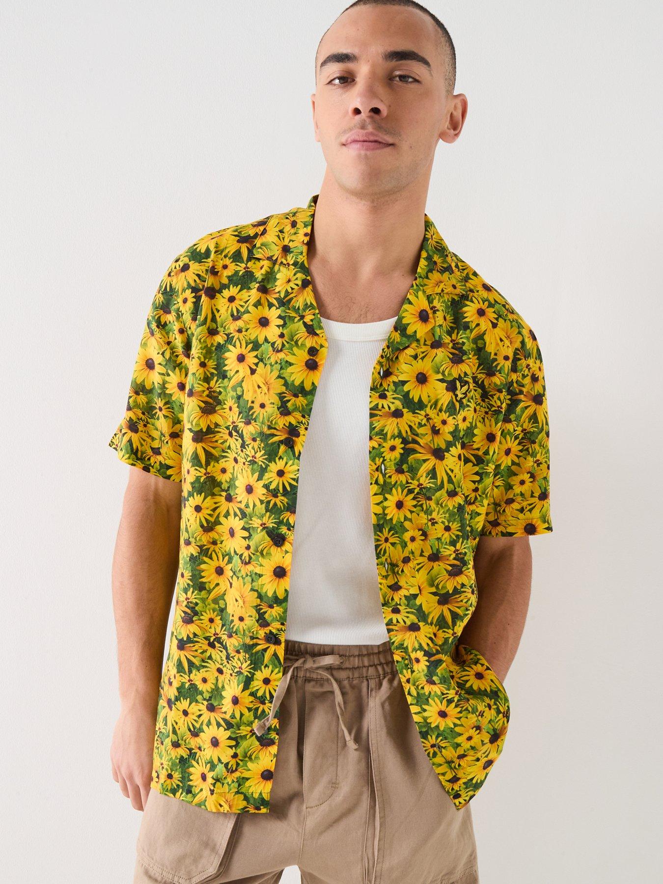 Lyle & Scott Wild Garden Print Resort Shirt, Yellow, Size L, Men