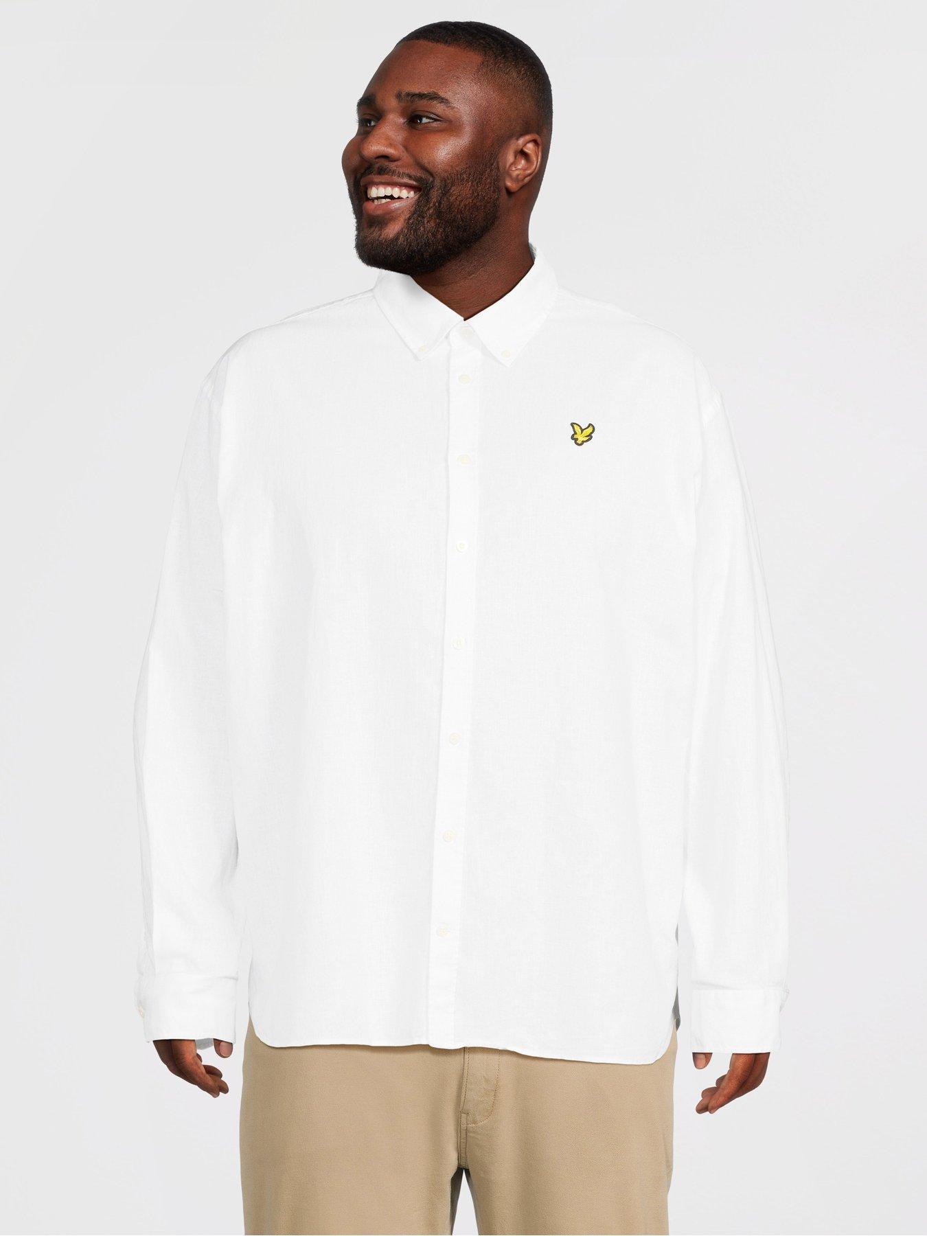 Lyle & Scott Big Tall Linen Blend Oxford Shirt, White, Size 2Xl, Men