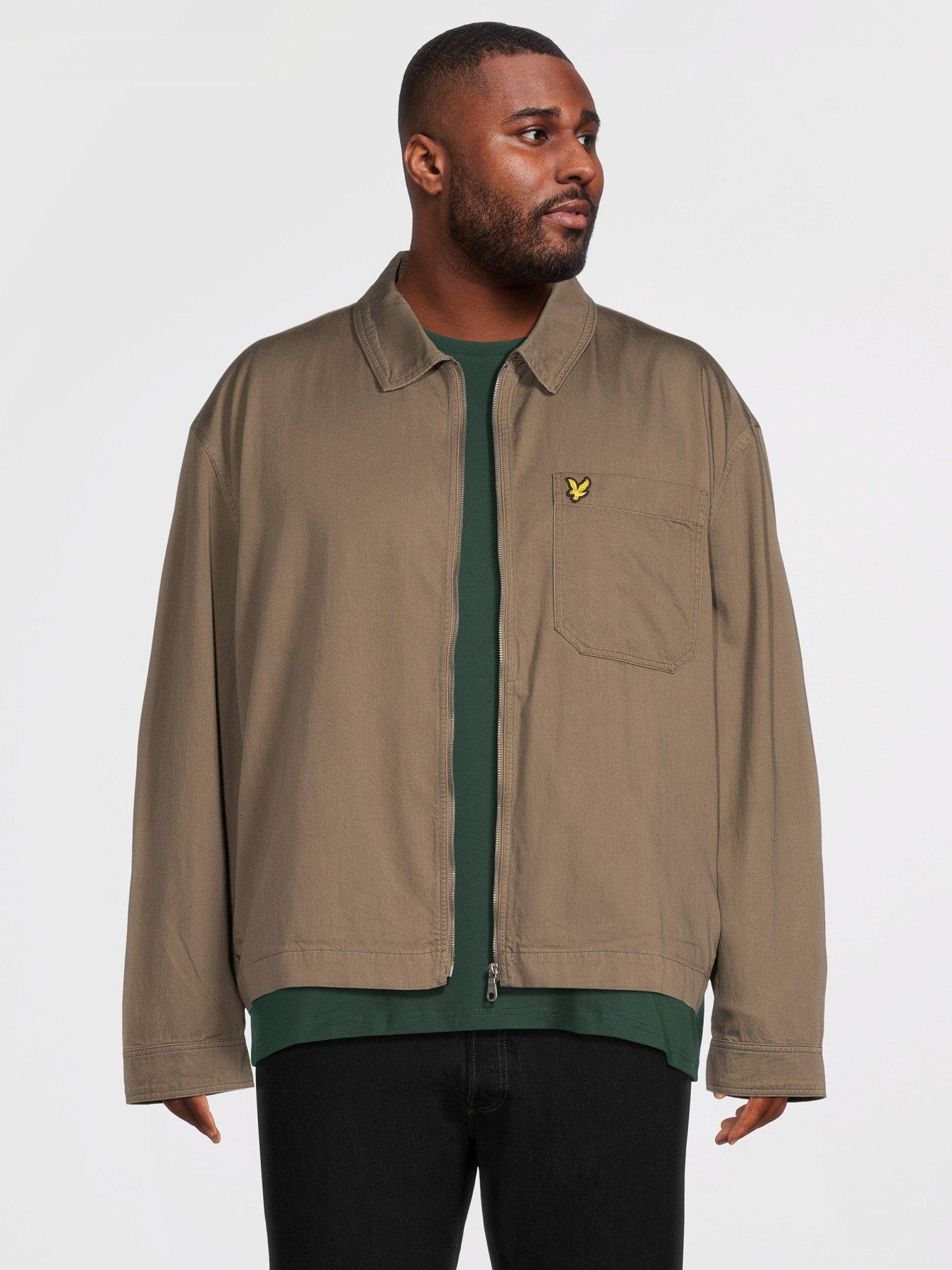 Image 1 of 6 of Lyle & Scott Big Tall Enzyme Wash Zip Through Overshirt - Khaki