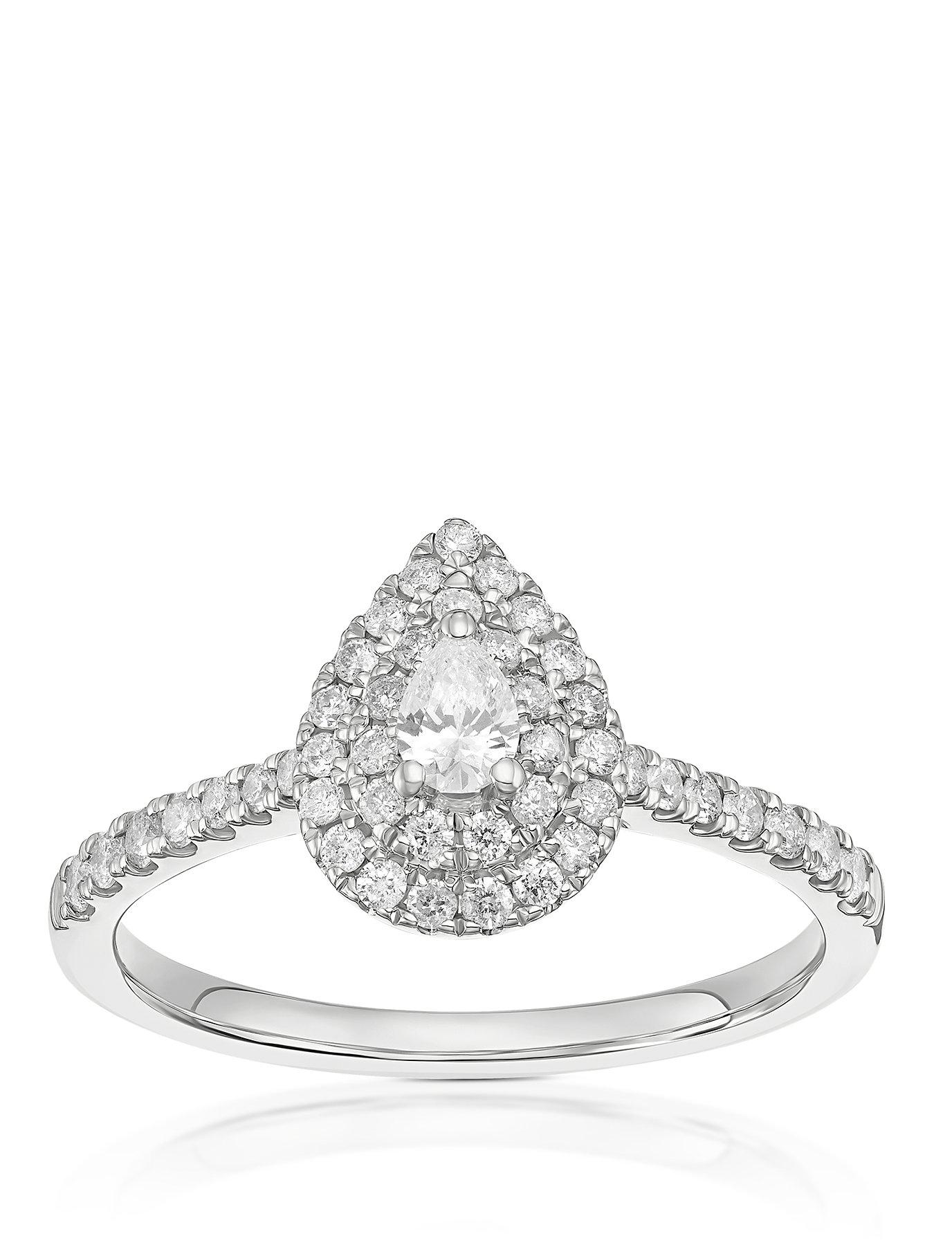 H. Samuel 9Ct Pear Shaped Double Halo 0.40Ct Diamond Ring - White Gold