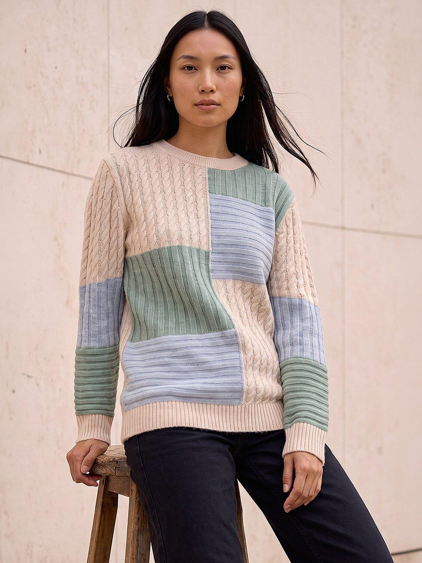 Roman Women's Ivory Colour Block Cable Knit Jumper In | : Size 14 - Image 3