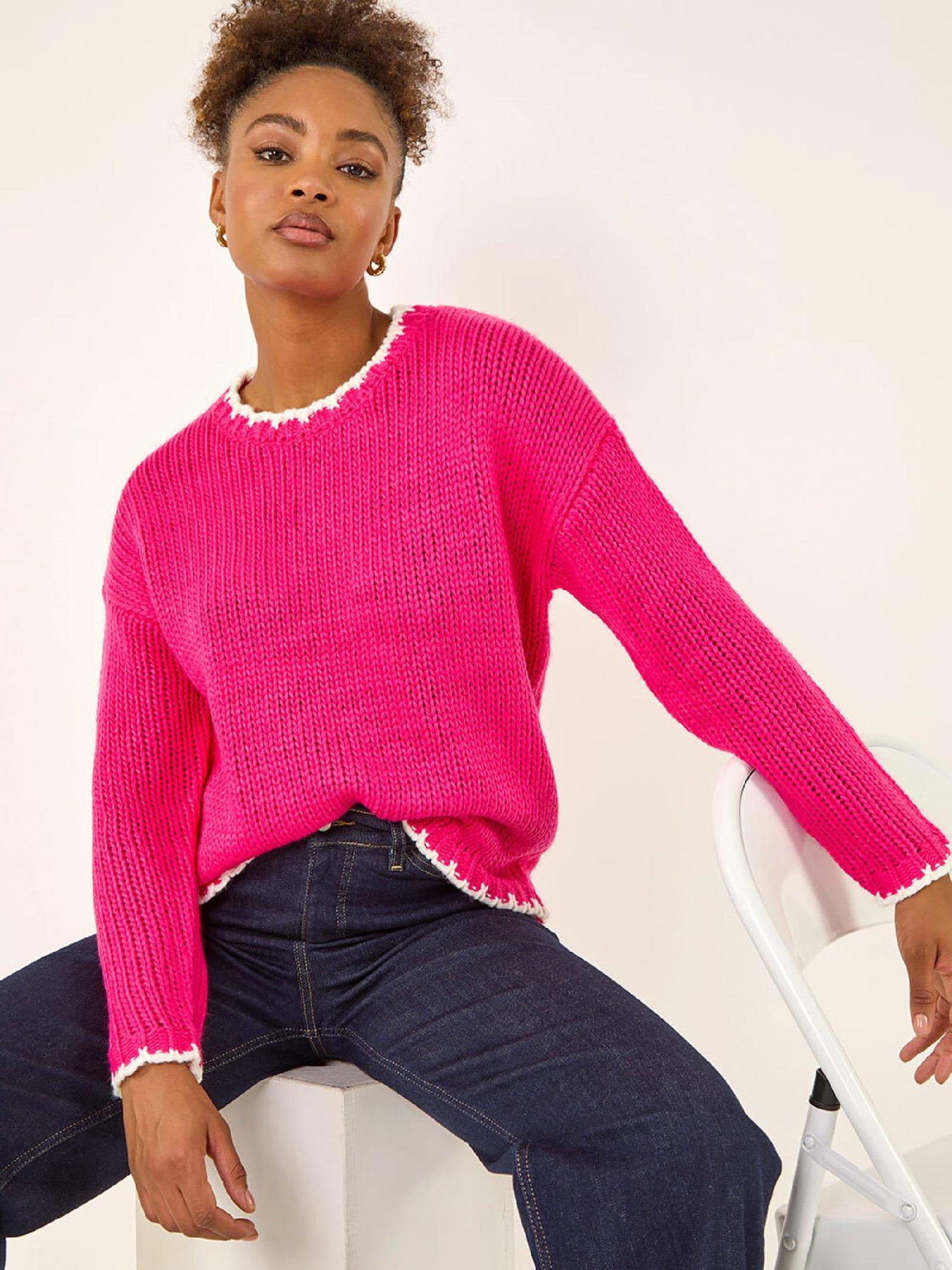 Roman Stitch Detail Soft Knit Jumper - Fuchsia