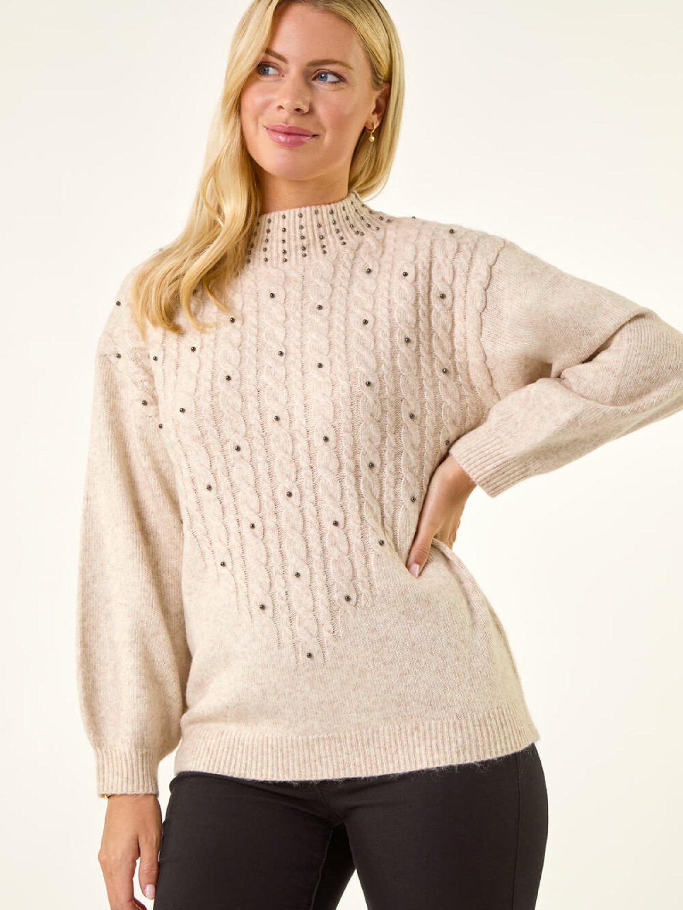 Roman Petite Embellished Cable Knit Jumper - Cream
