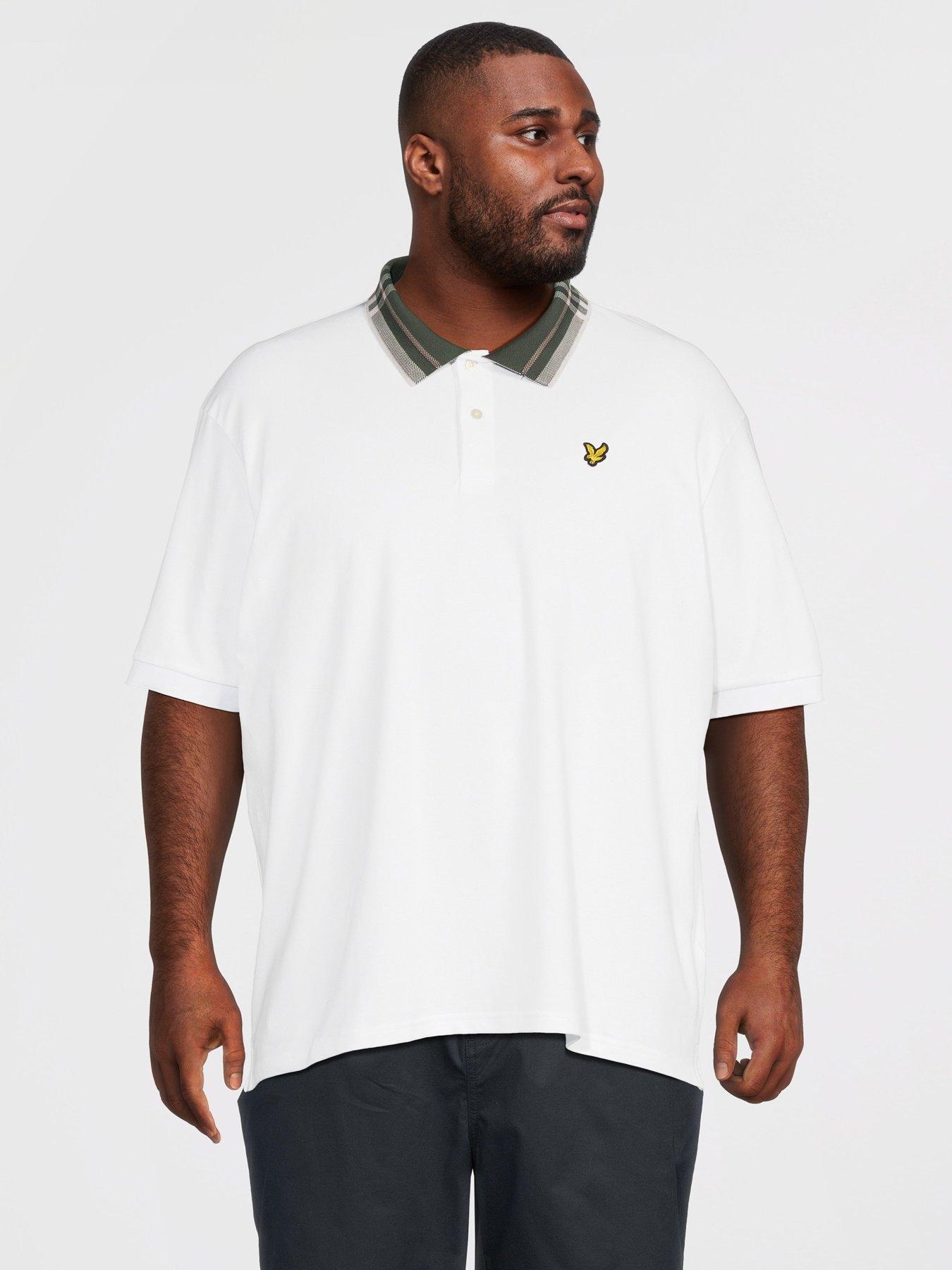 Image 1 of 5 of Lyle & Scott Big Tall Tartan Collar Polo Shirt - White