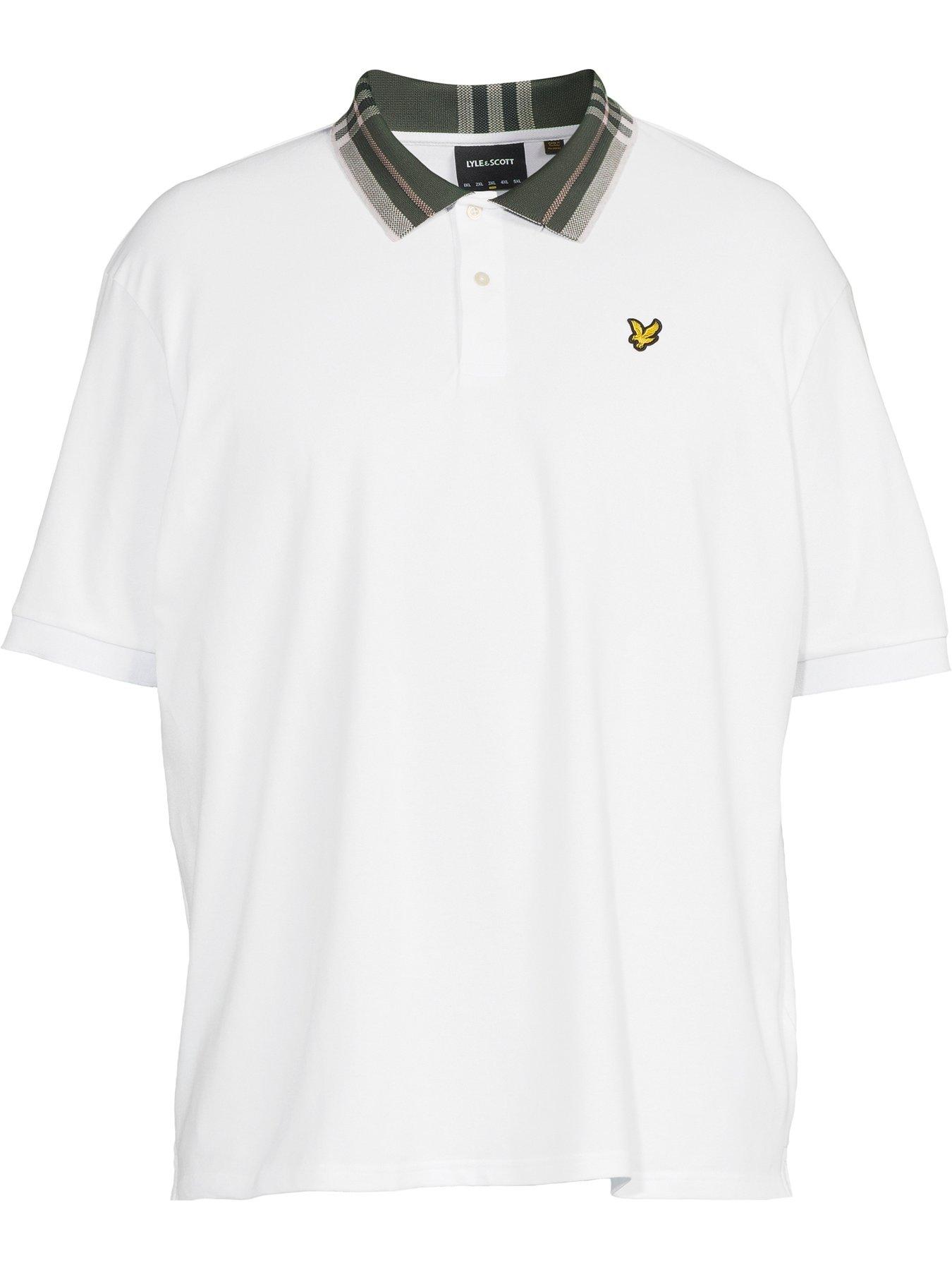 Image 5 of 5 of Lyle & Scott Big Tall Tartan Collar Polo Shirt - White