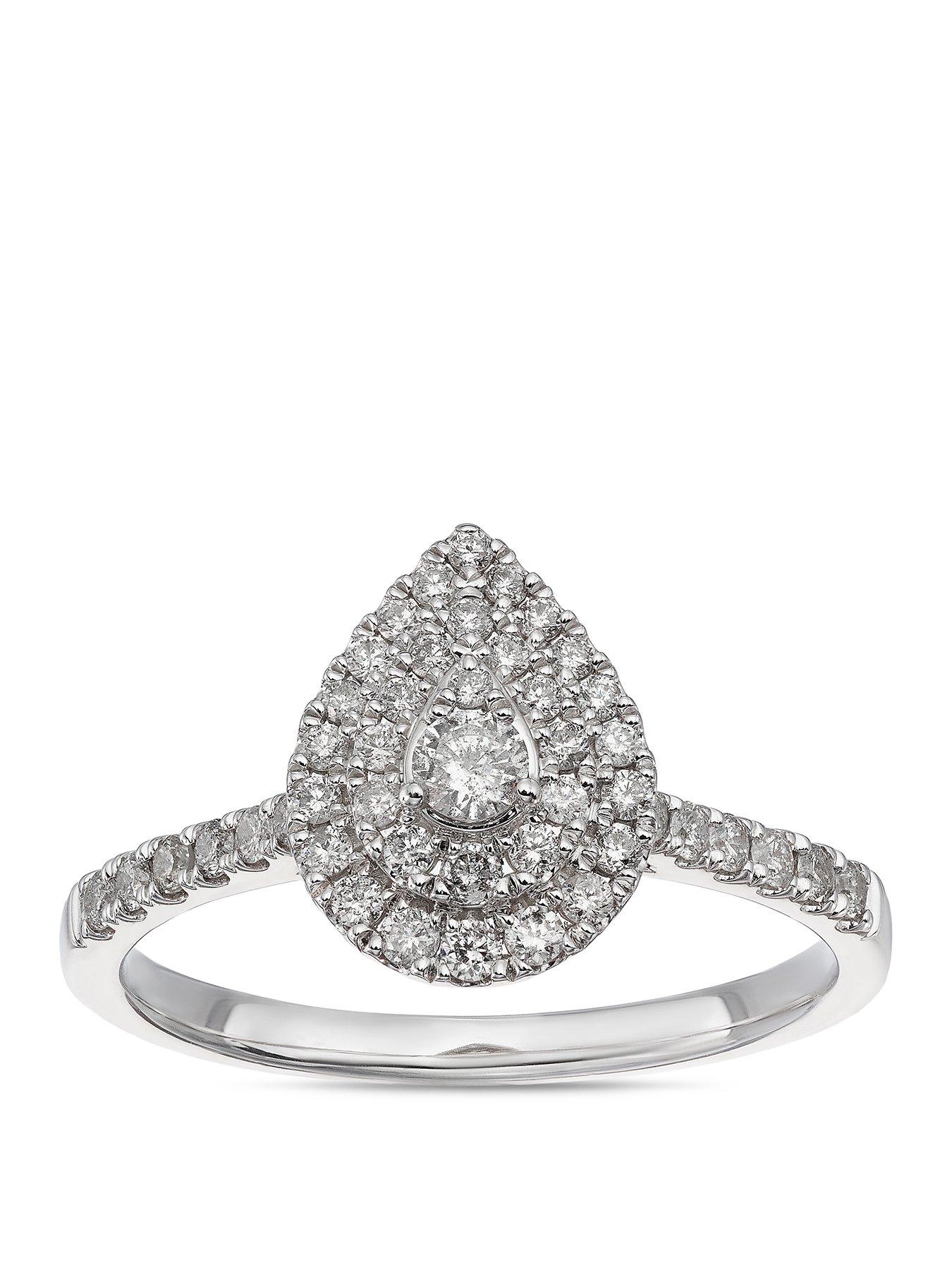 H. Samuel 14Ct Pear Shaped Double Halo 040Ct Diamond Ring - White Gold