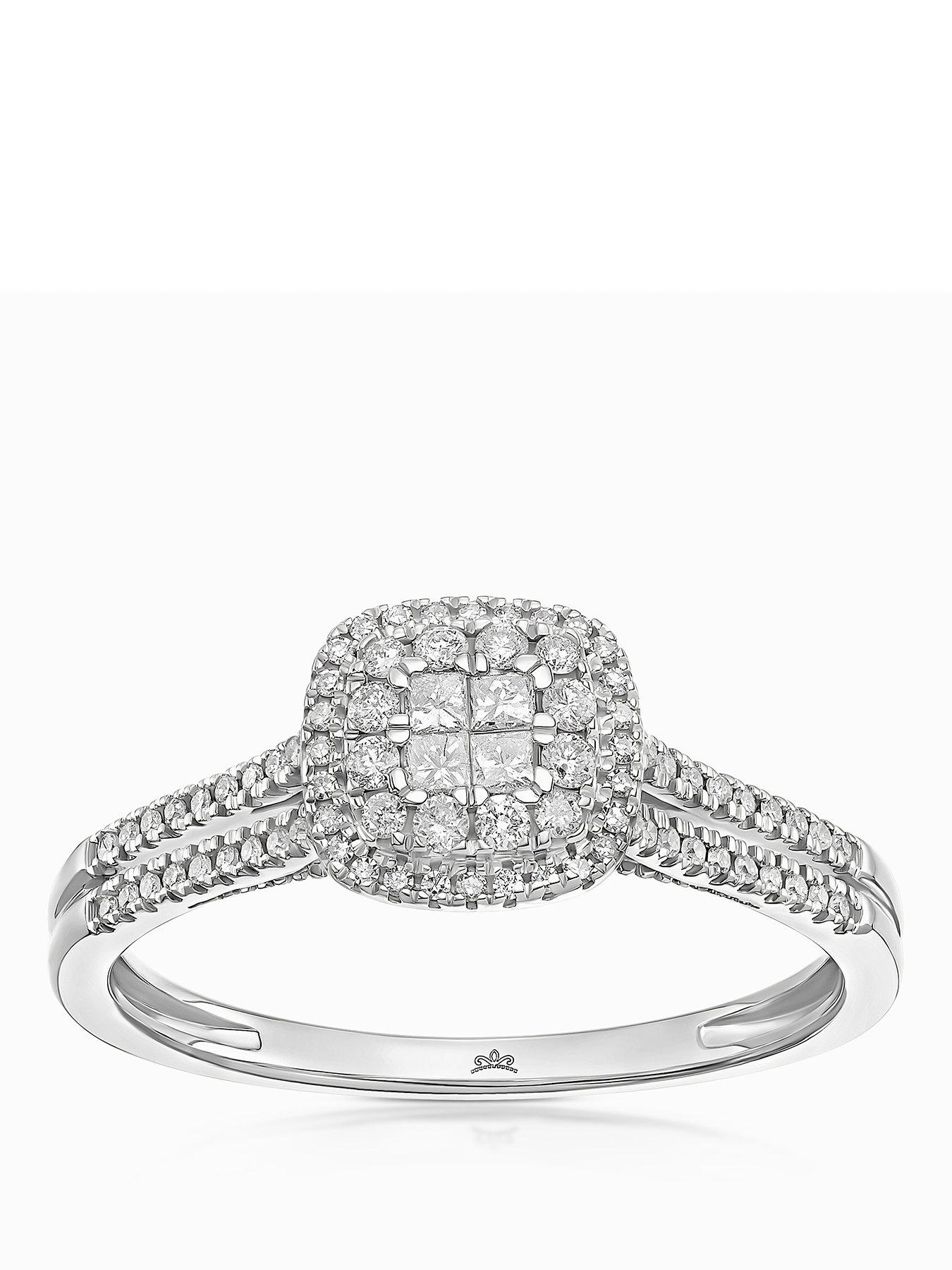 H. Samuel 9Ct Princessa Cushion Cluster 0.25Ct Diamond Ring - White Gold