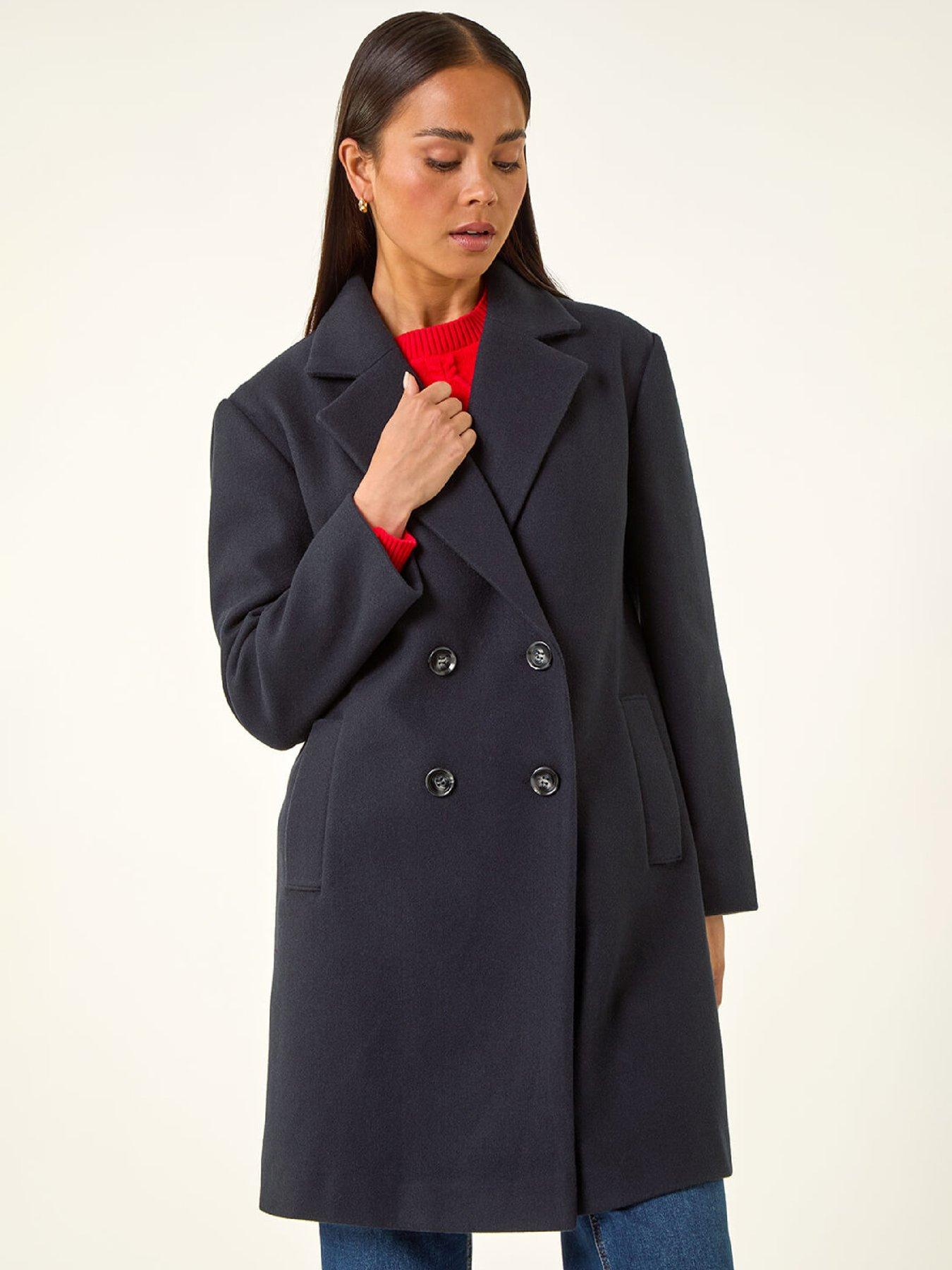 Roman Petite Double Breasted Revere Collar Coat - Navy